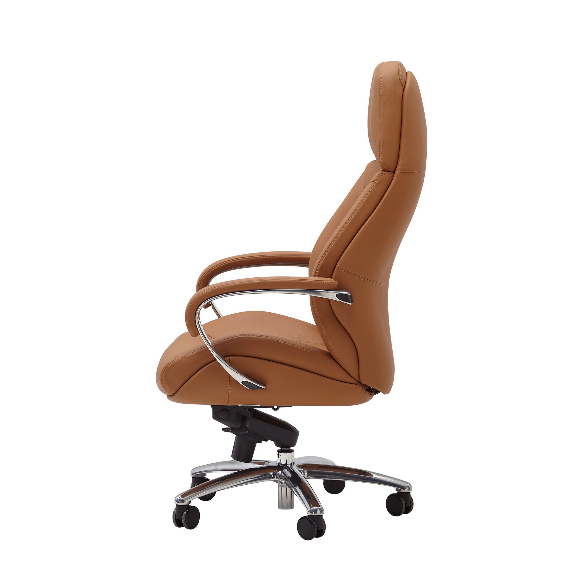 Cadeira de escritório de design com capa de couro real cadeira de mesa caramelo até 120 kg, cadeira executiva de design xxl ajustável em altura, cadeira giratória ergonômica com braços e encosto alto, função de balanço