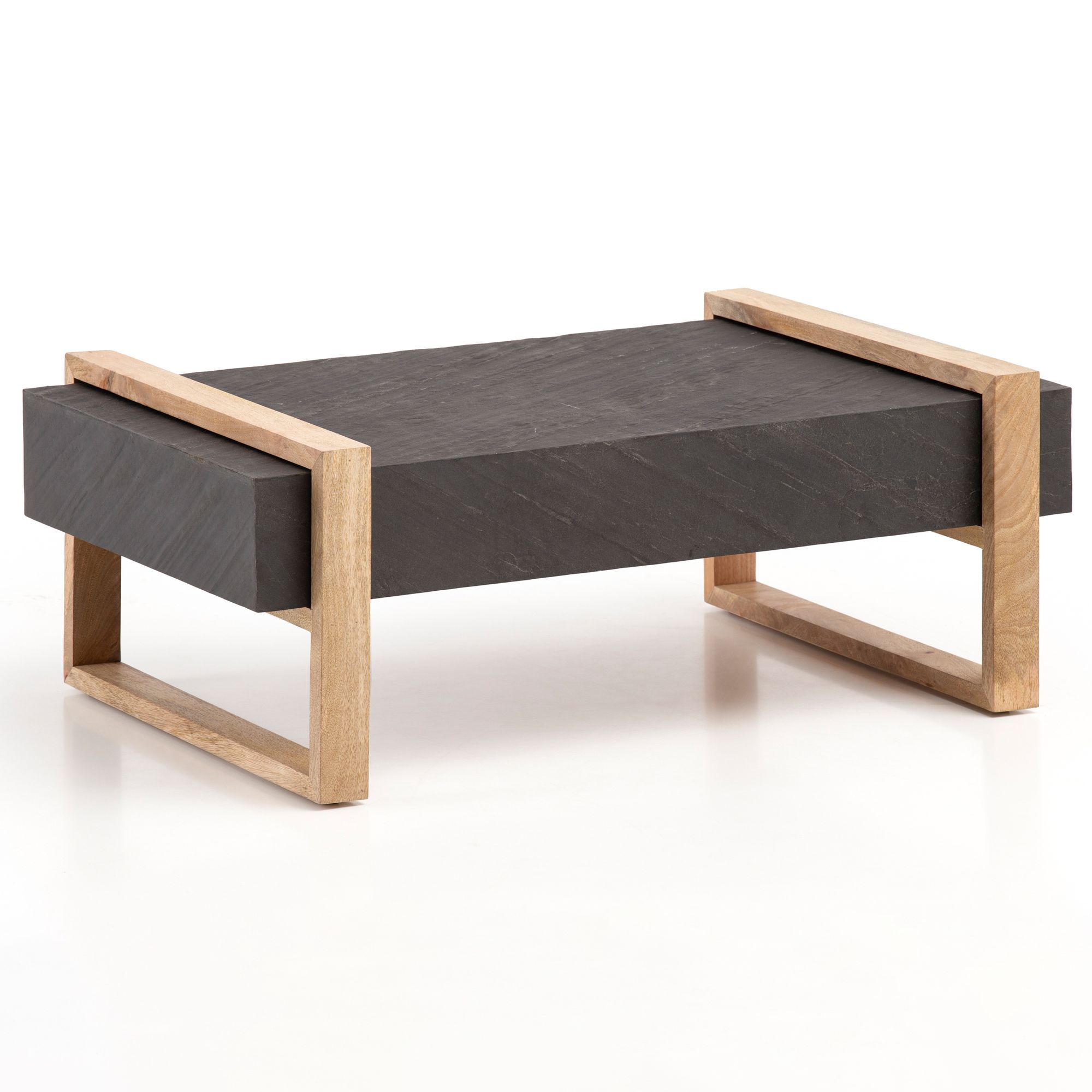 Wohnling mesa de centro pedra aparência madeira maciça 105x66x40 cm sofá mesa sala de estar