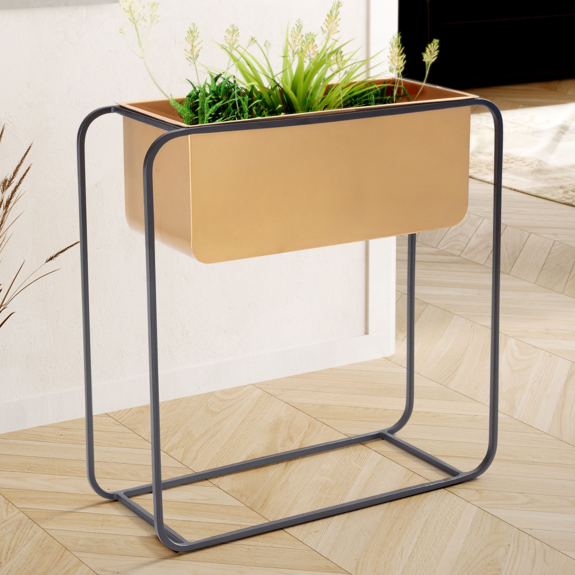 Wohnling plantador 60x60x24 cm vaso de metal vaso de flores retangular dourado