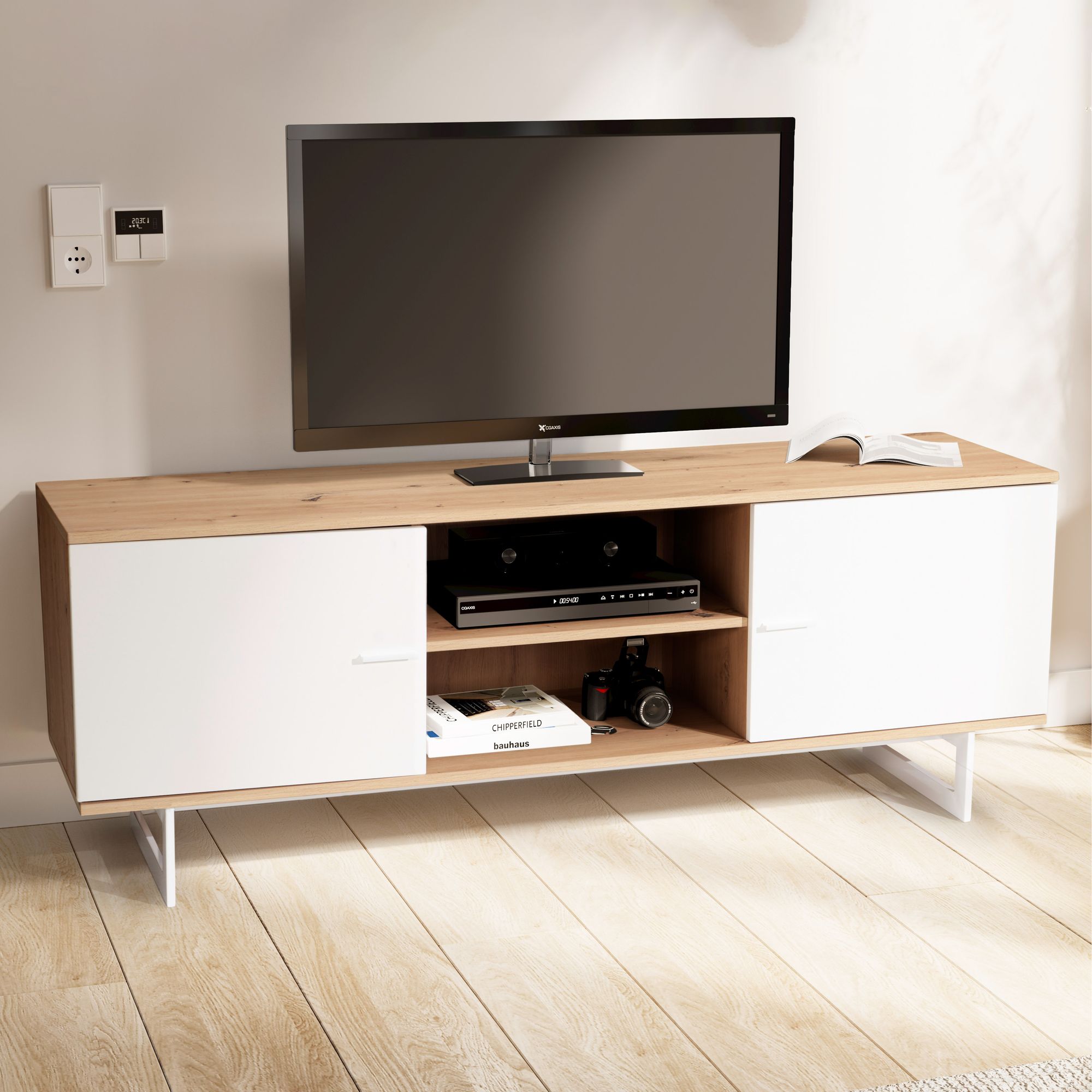 Armário de tv de quadro baixo residente 150 cm cômoda de tv armário de tv carvalho branco