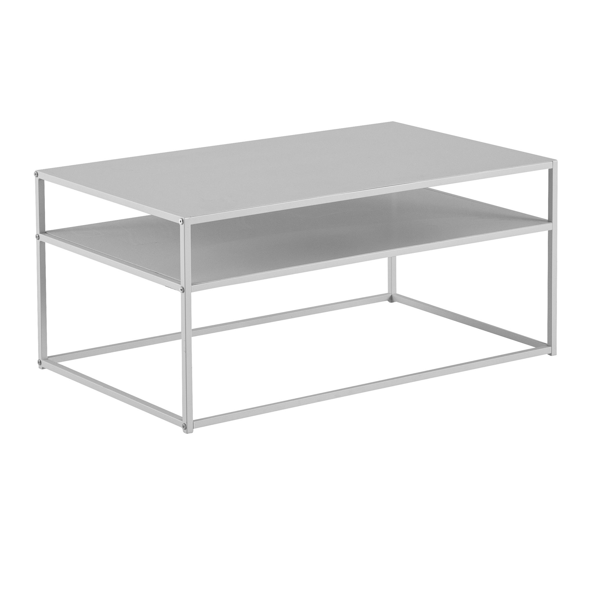 Wohnling mesa de centro 100 cm de metal branco mesa de sala de estar sofá mesa espaço de armazenamento