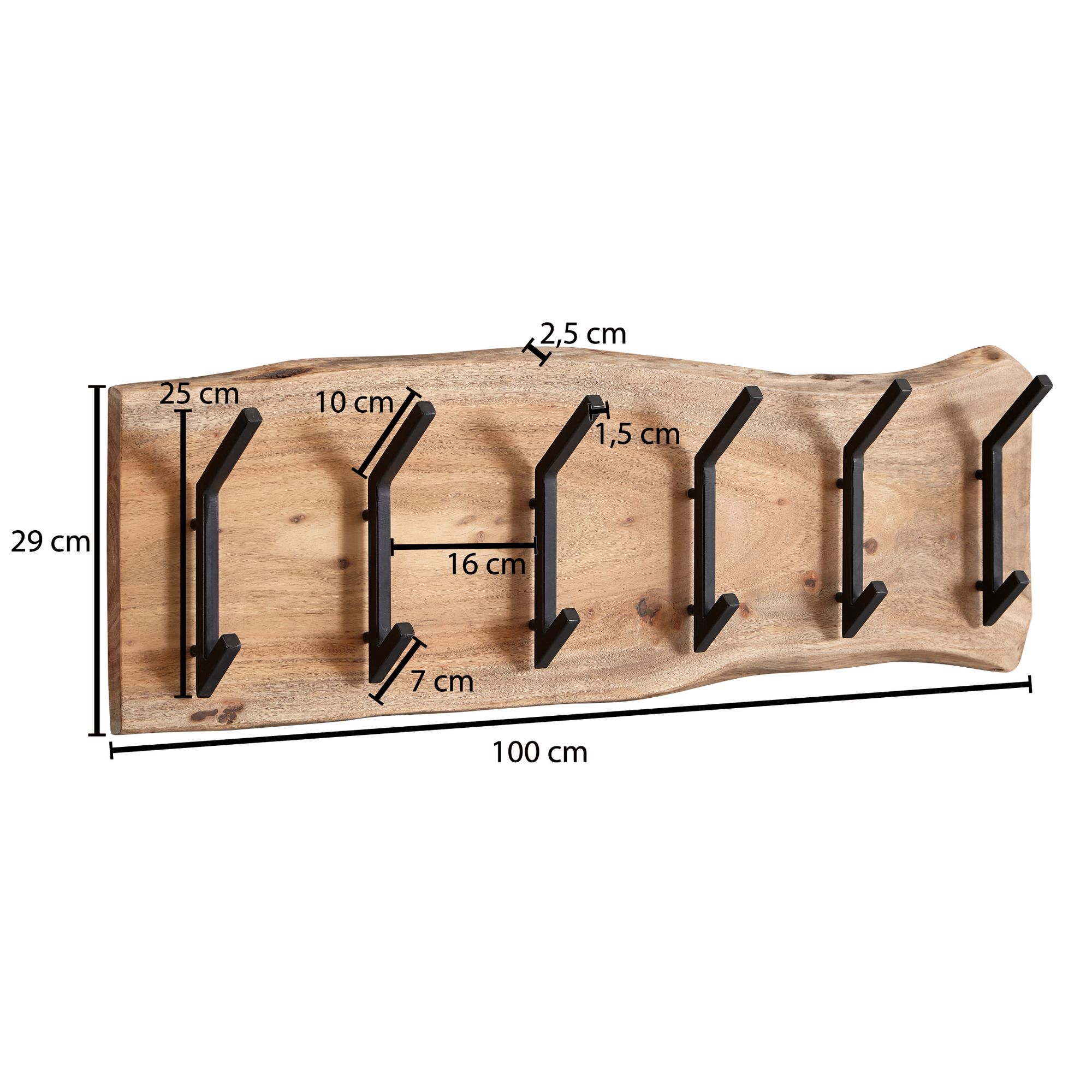 Wohnling cabide de parede madeira metal 100 cm cabide corredor gancho rack madeira maciça