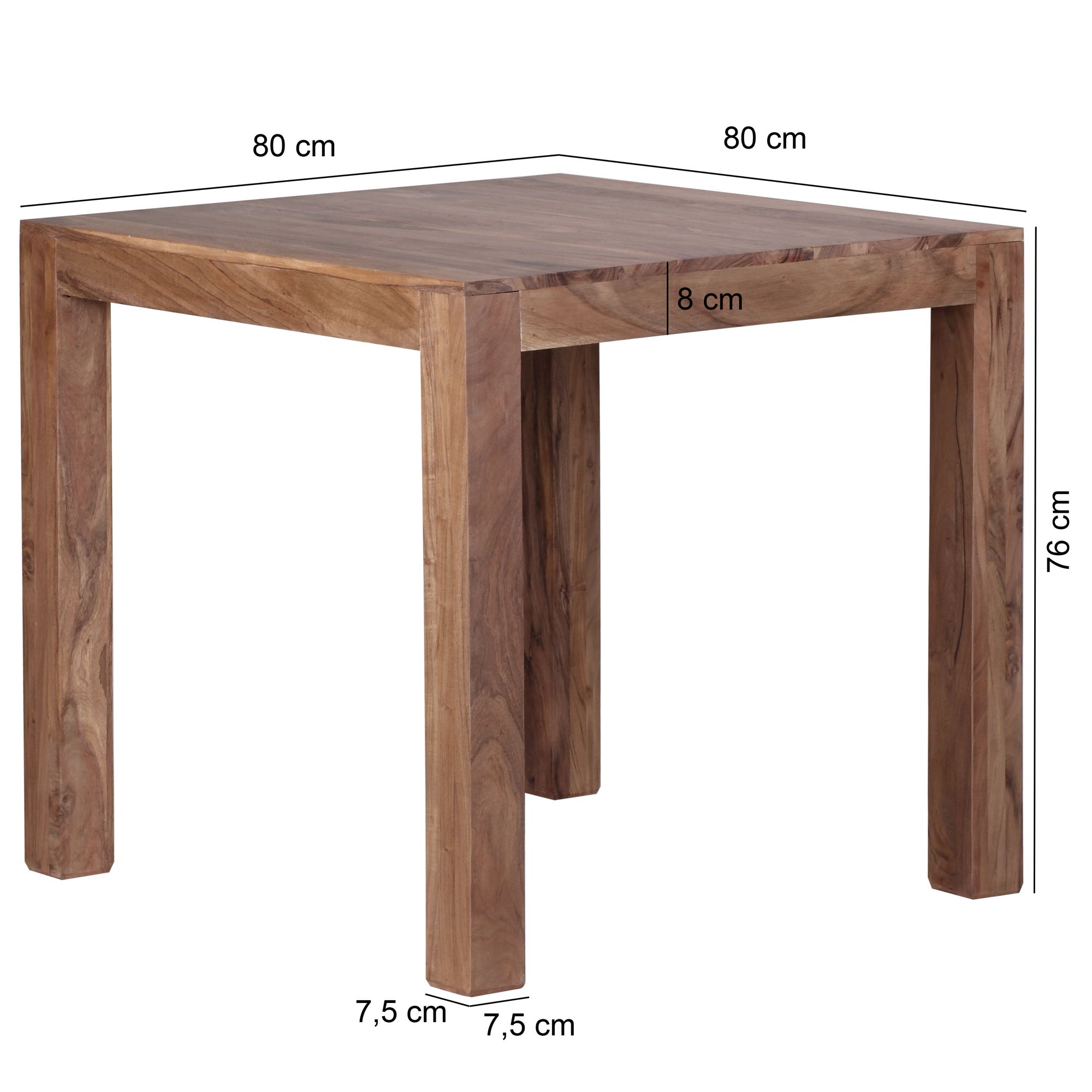 Mesa de jantar wohnling mumbai quadrada sólida 80 x 80 cm mesa de cozinha de acácia sala de jantar