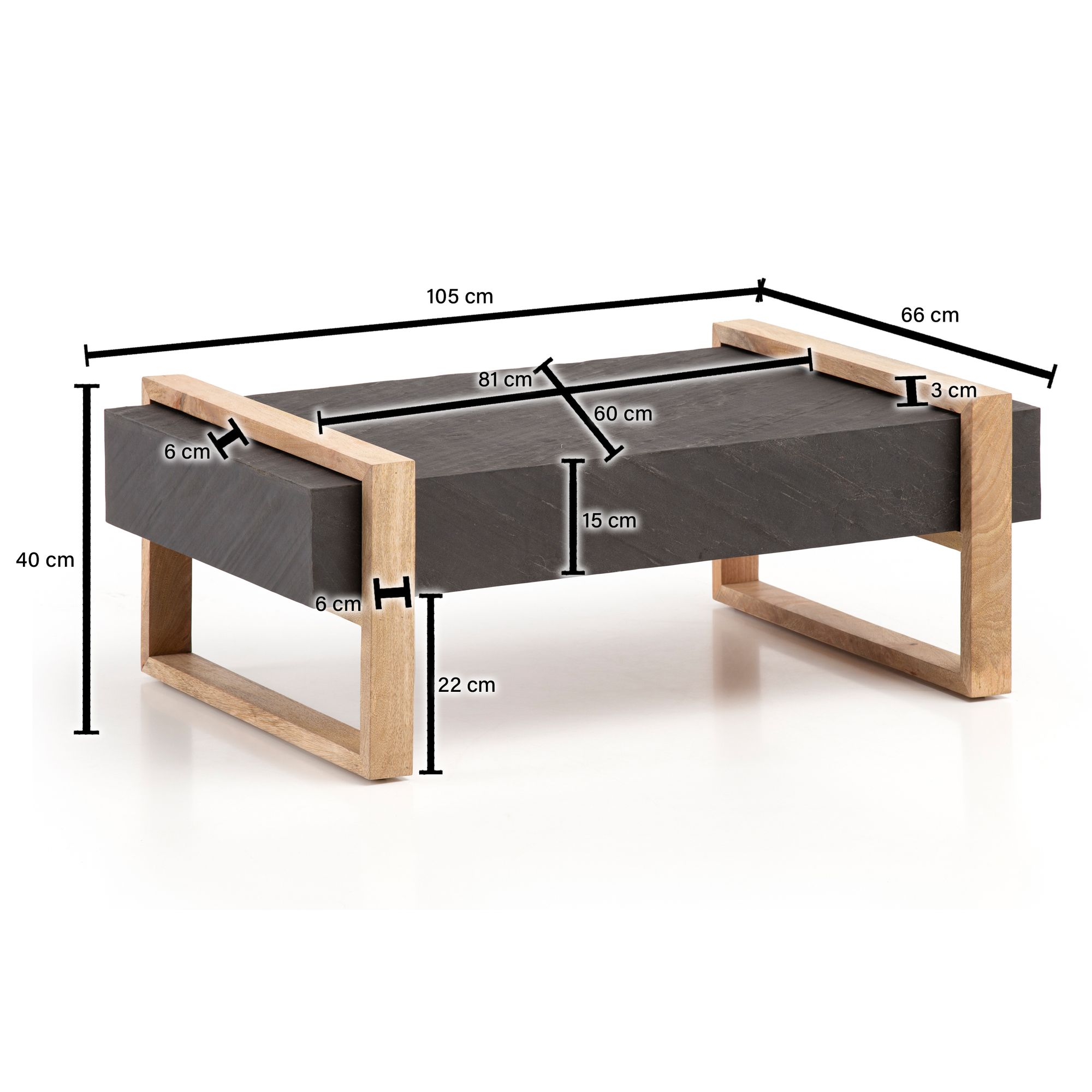 Wohnling mesa de centro pedra aparência madeira maciça 105x66x40 cm sofá mesa sala de estar