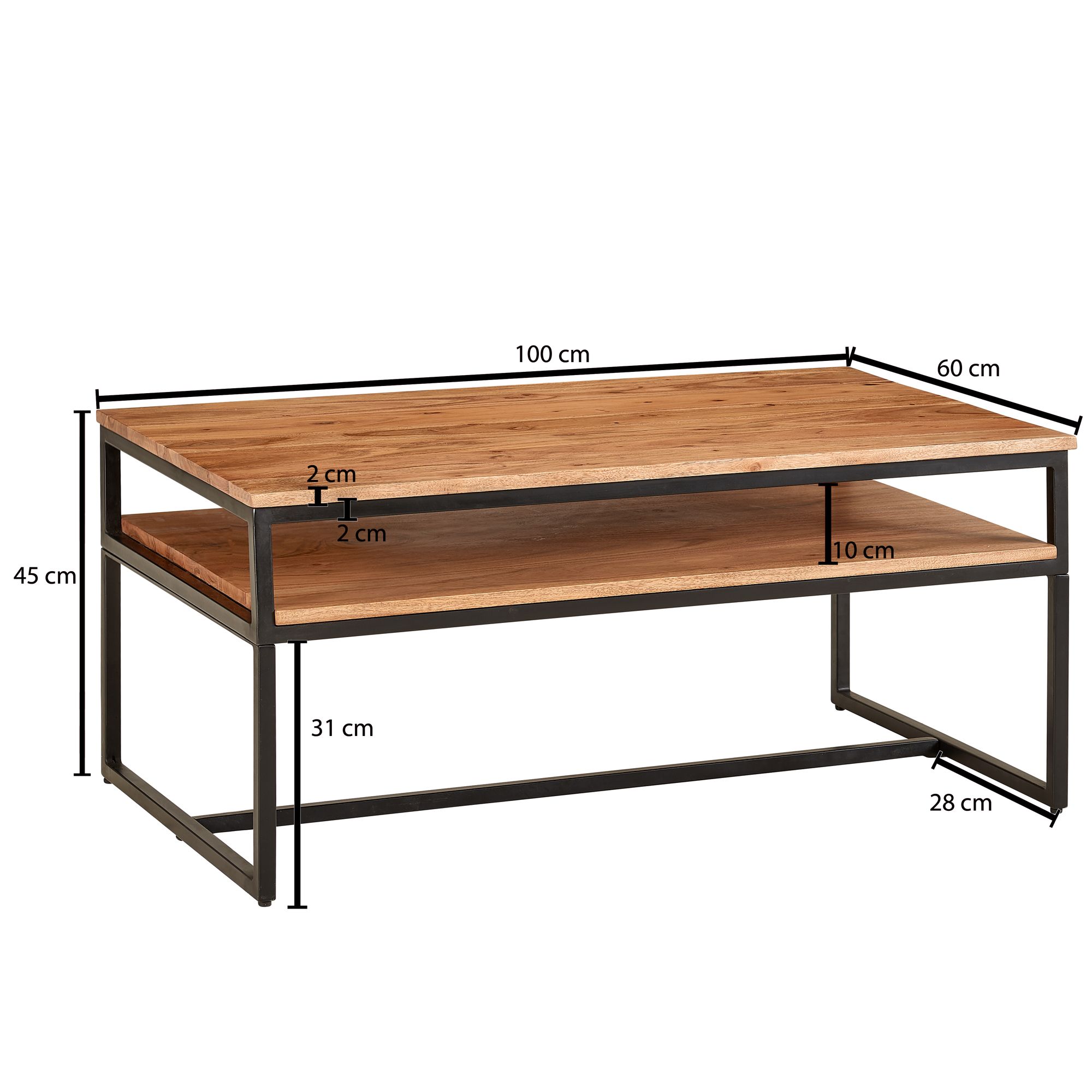 Mesa de centro wohnling 100x60x45 cm madeira maciça mesa de sala de estar moderna sofá