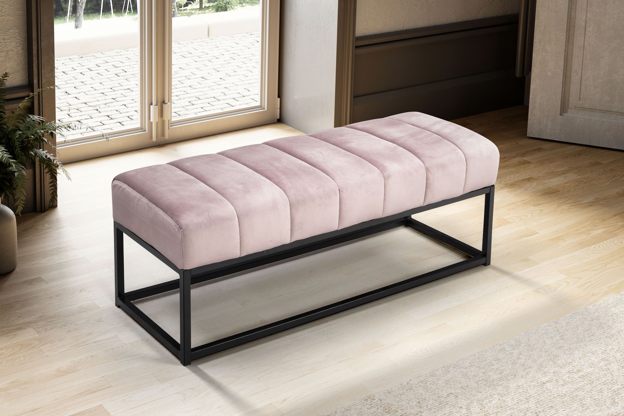 Banco wohnling veludo rosa estofado banco 108 cm banco de cama banco de corredor banco moderno