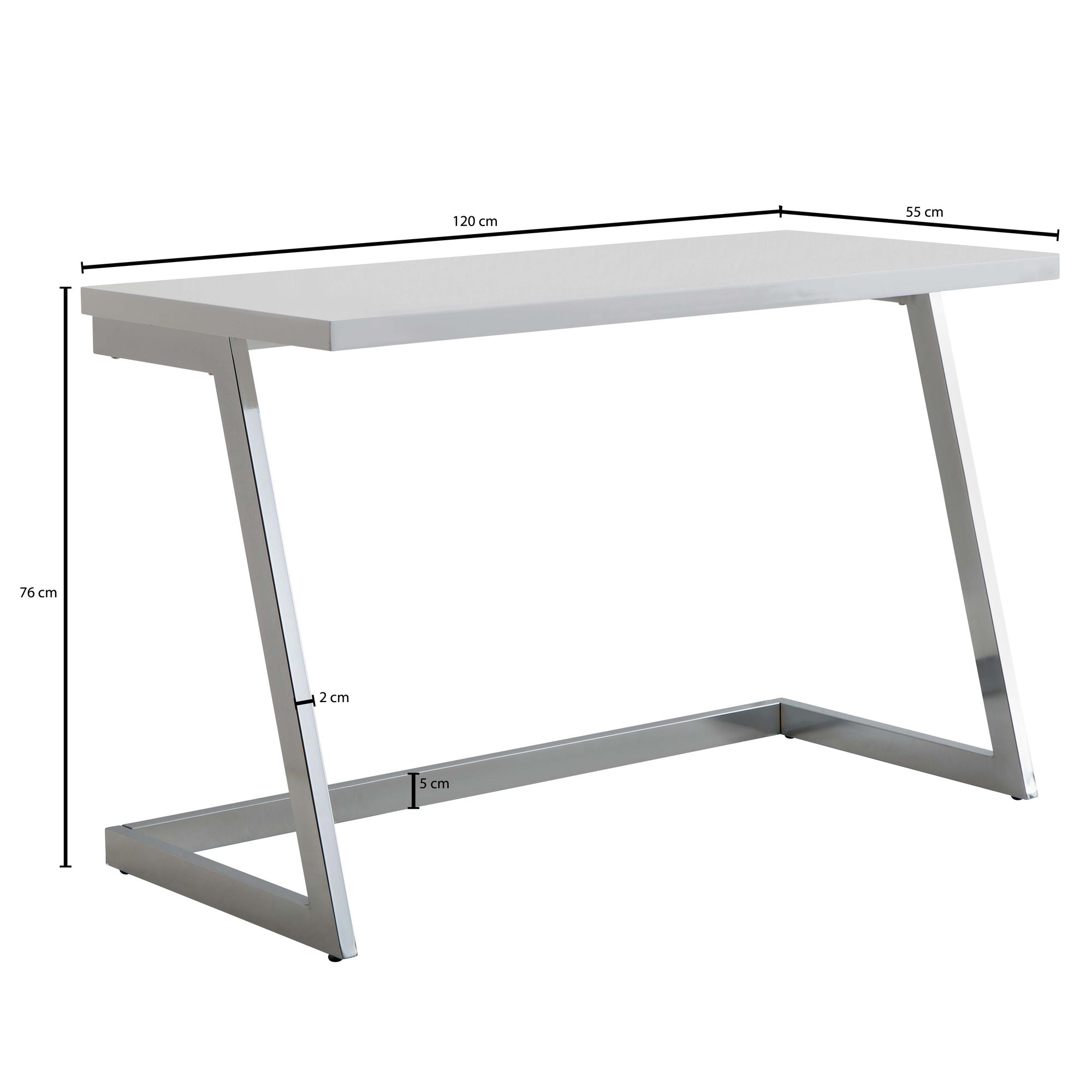 Wohnling mesa de alto brilho branco 120 cm mesa de computador mesa de escritório metal