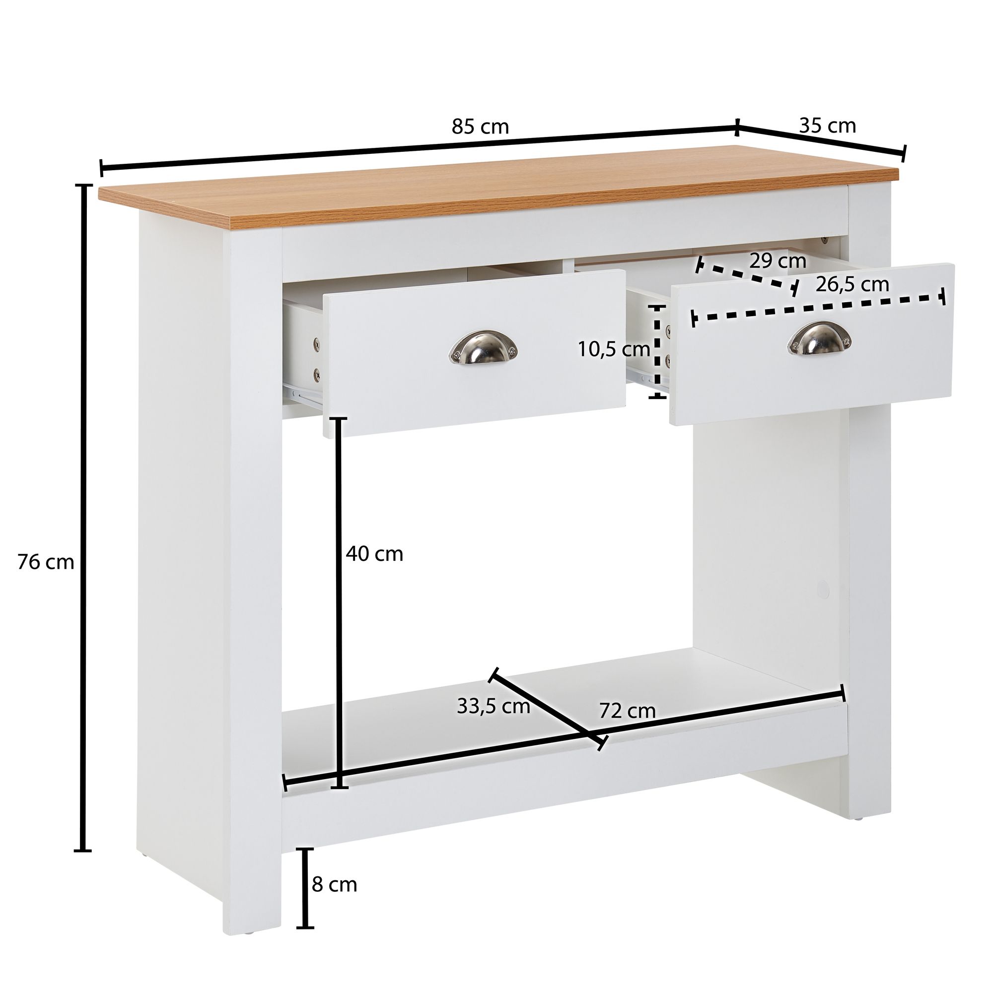 Mesa de console wohnling 85x35x76 cm aparador mesa de armazenamento mesa de corredor mesa branca