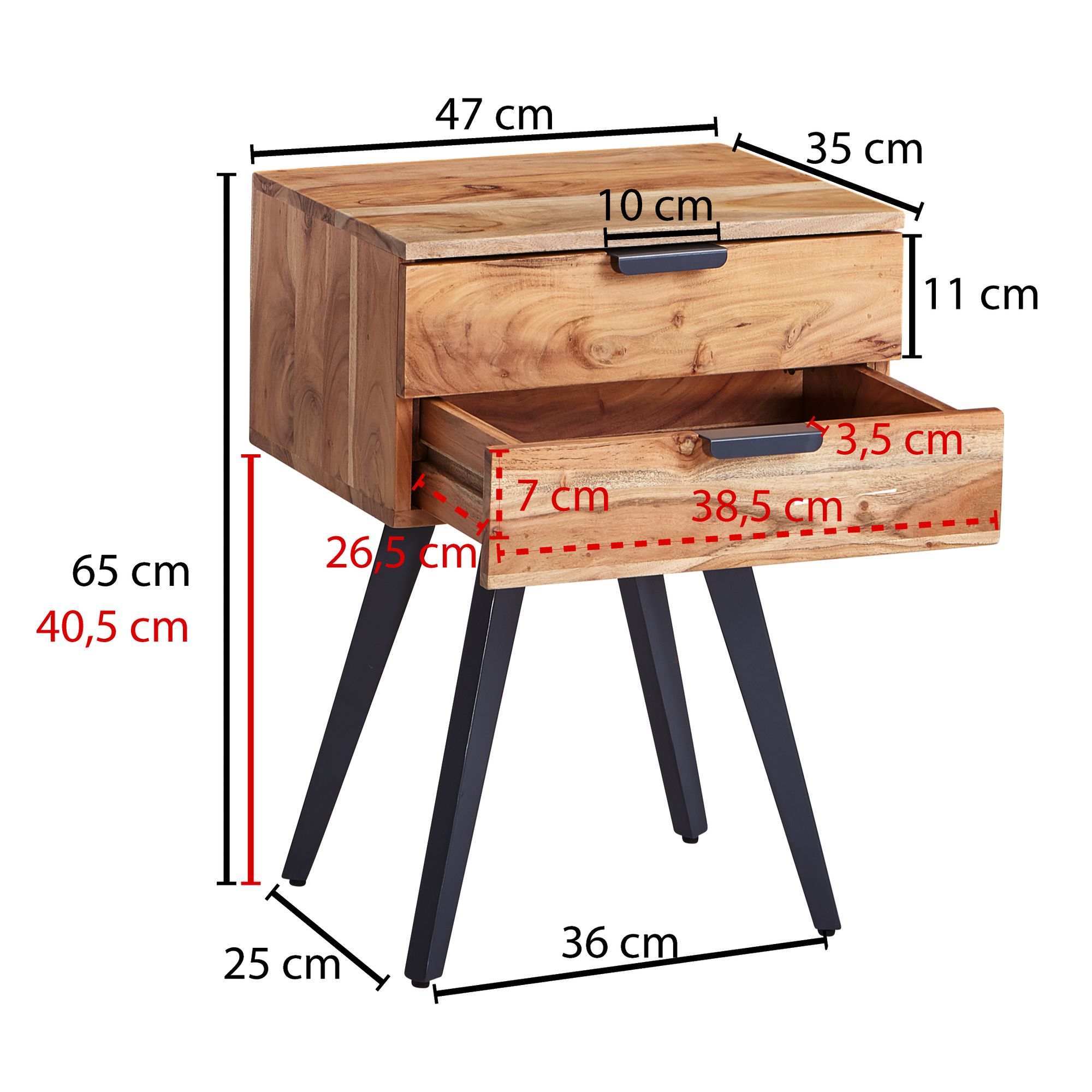 Wohnling console noturno 47x65x35 cm mesa de cabeceira em madeira maciça de acácia cama box spring