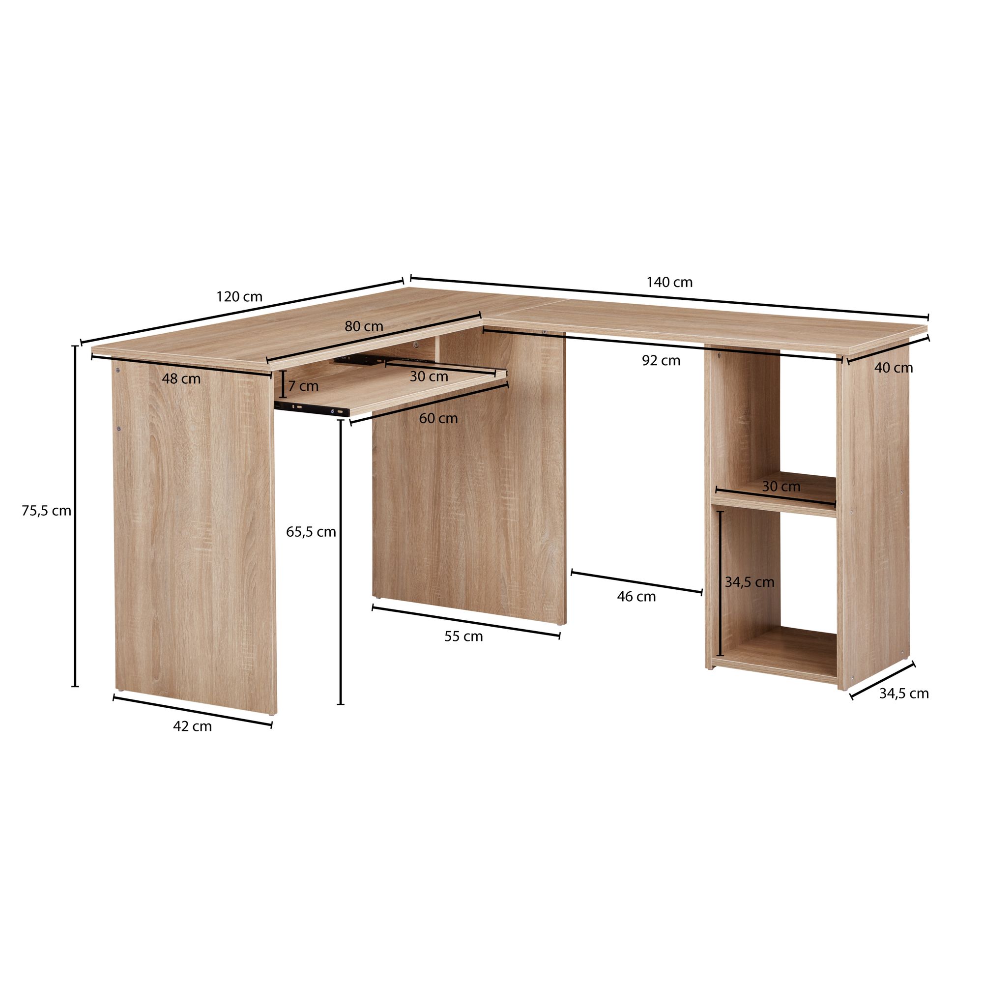 Combinação de mesa wohnling mesa de canto de 140 cm mesa de escritório mesa sonoma