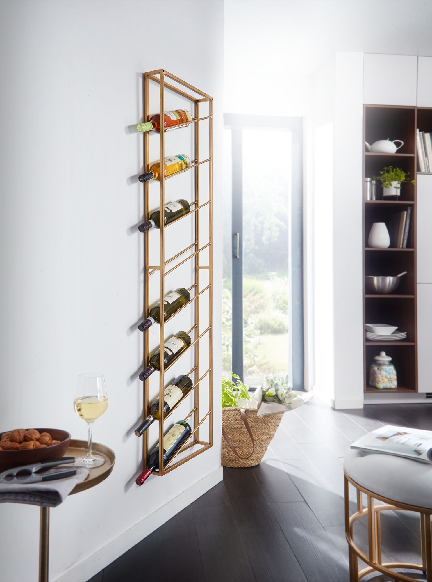 Wohnling rack de vinho parede ouro 36x150x8 cm garrafa rack metal prateleira vinho grande