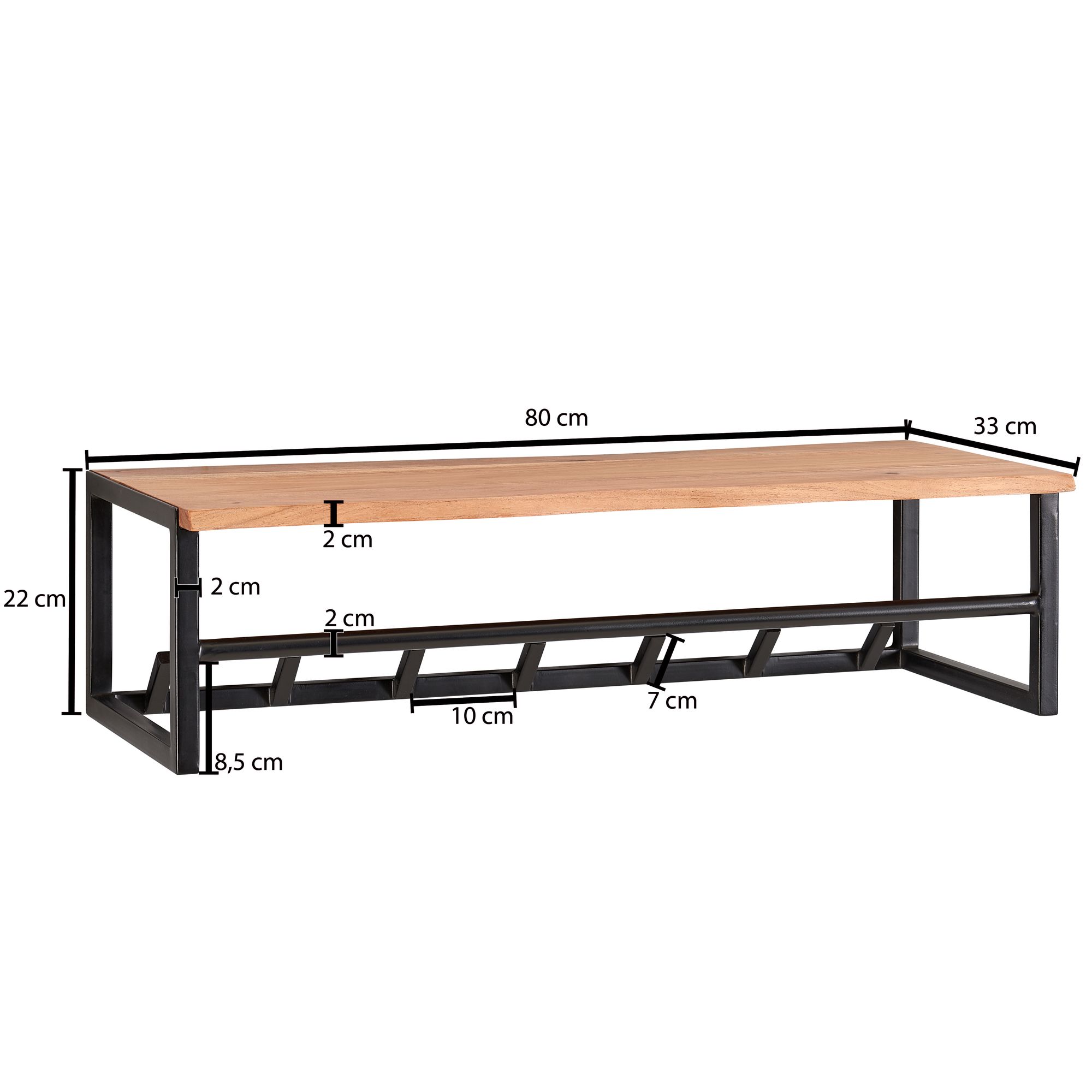 Wohnling cabide de parede madeira metal 80 cm cabide com prateleira corredor gancho rack