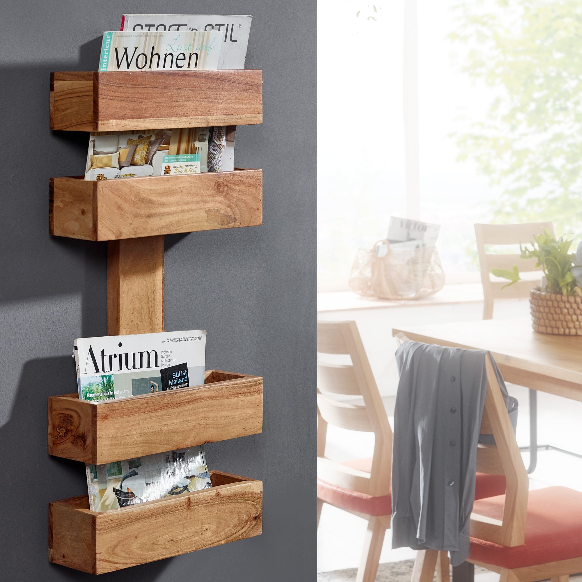 Residente Solid Acacia Wall Newspaper Holder Mumbai Magazine Holder Magazine Holds