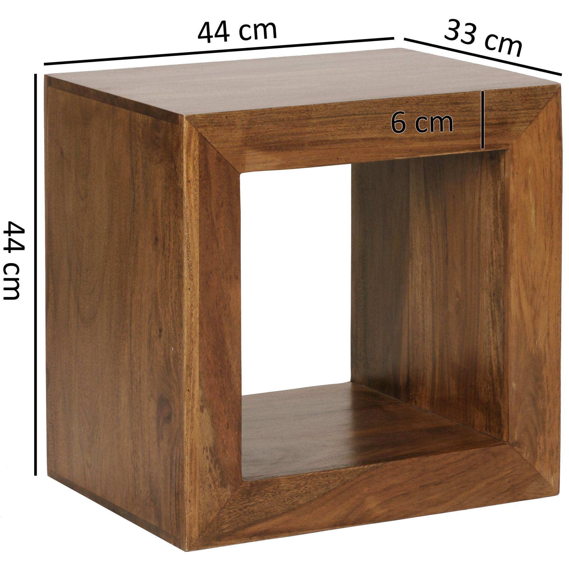 Wohnling sheesham prateleira de pé cubo sólido estante de madeira maciça 44 cm