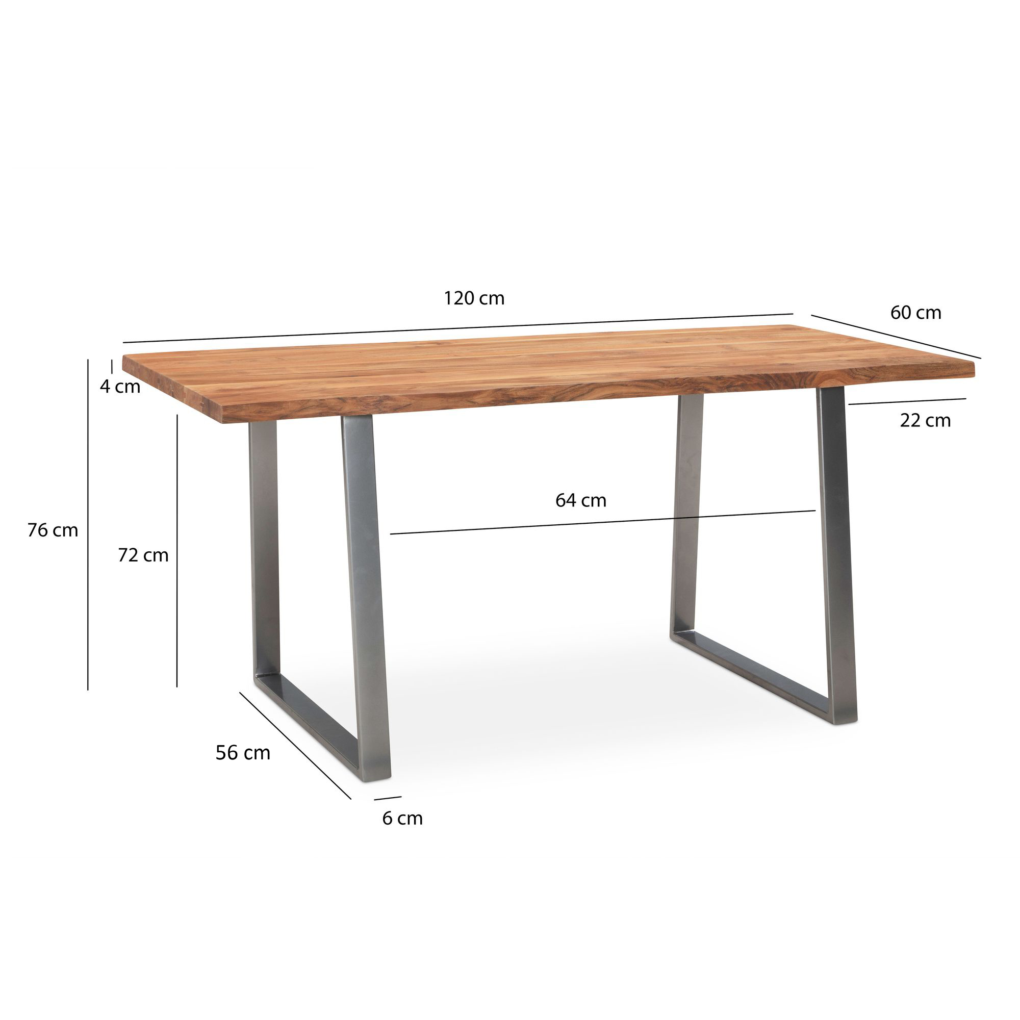 Mesa de jantar wohnling 120 cm mesa de jantar de madeira maciça de acácia mesa de cozinha borda de árvore