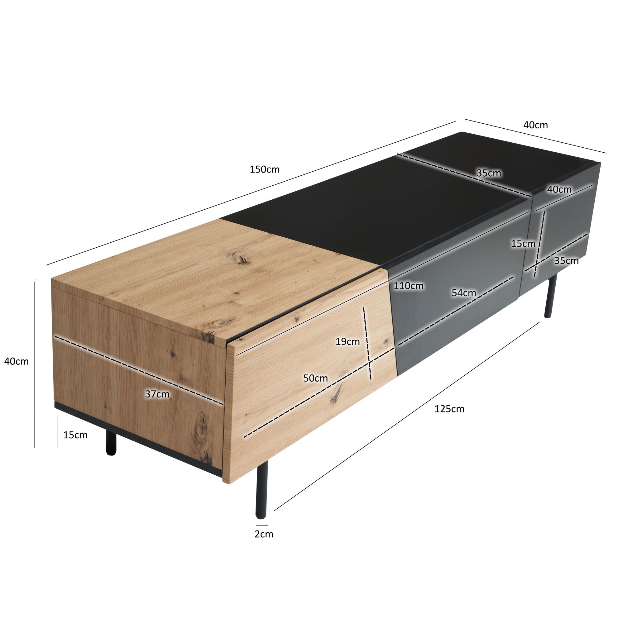 Wohnling lowboard 150 cm armário de tv de madeira cômoda de tv armário de tv carvalho