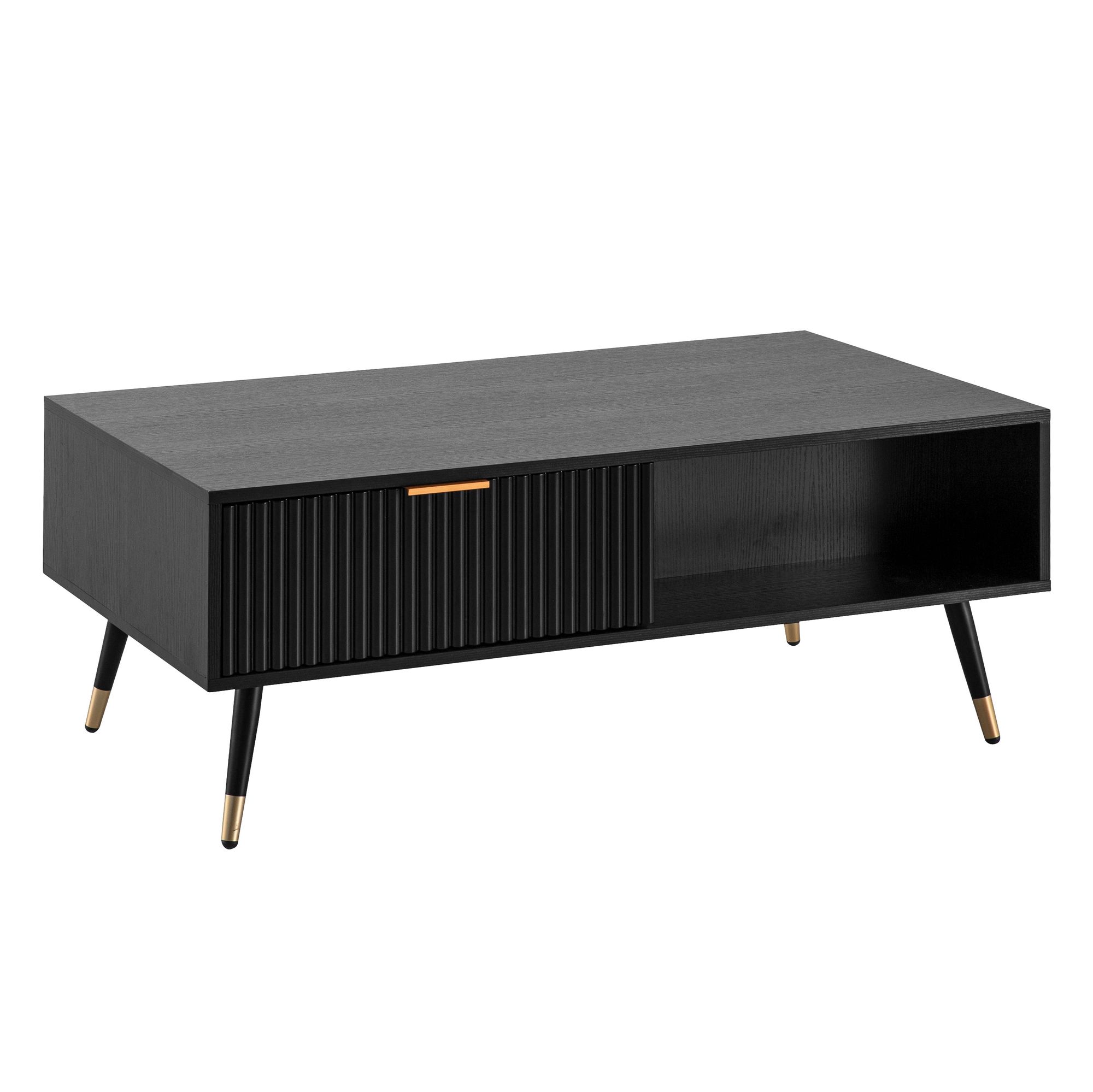 Mesa de centro wohnling 110x60 cm carvalho preto mesa para sala de estar sofá mesa espaço de armazenamento