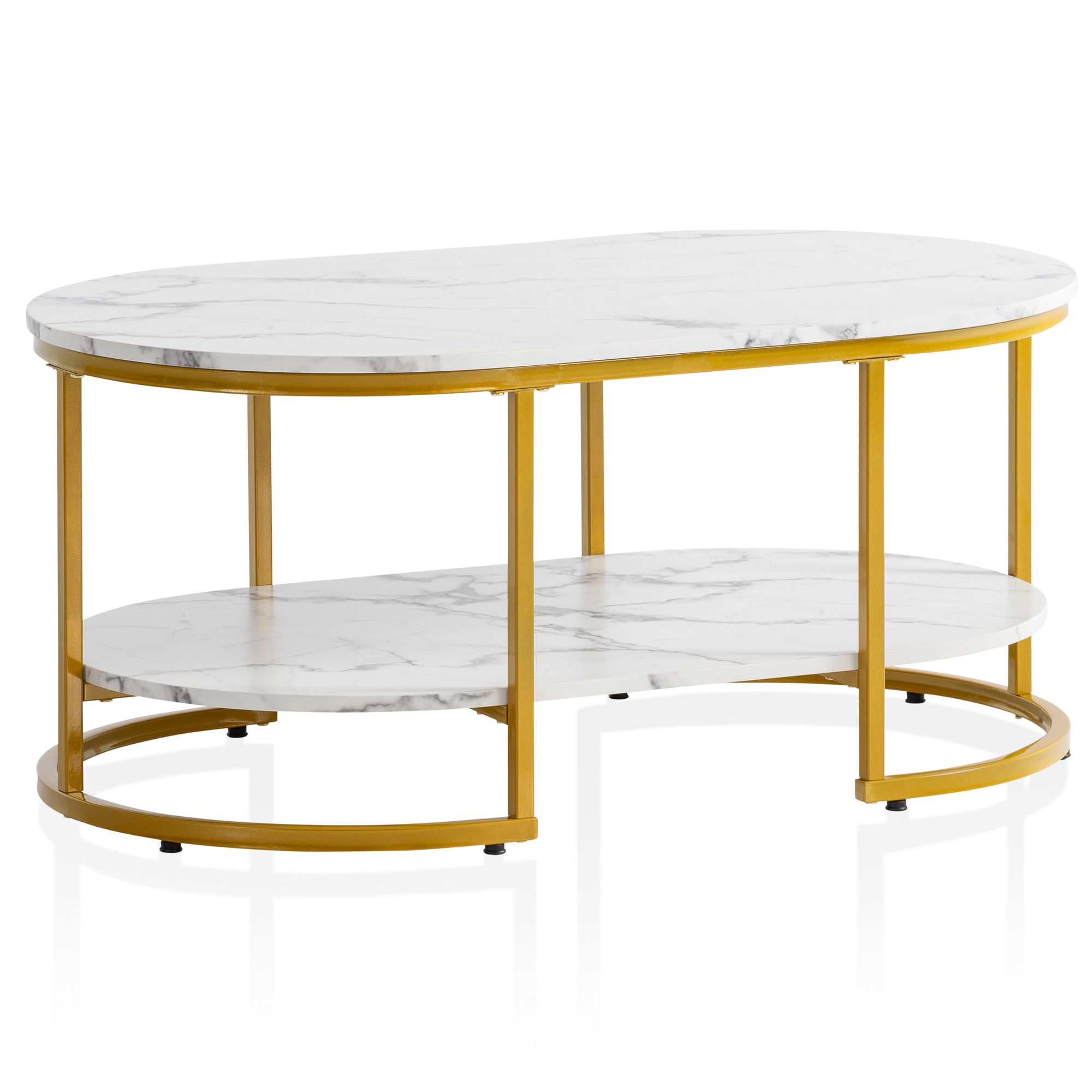 Mesa de centro wohnling 100 cm com aparência de mármore branco, mesa de sala de estar, sofá, prateleira