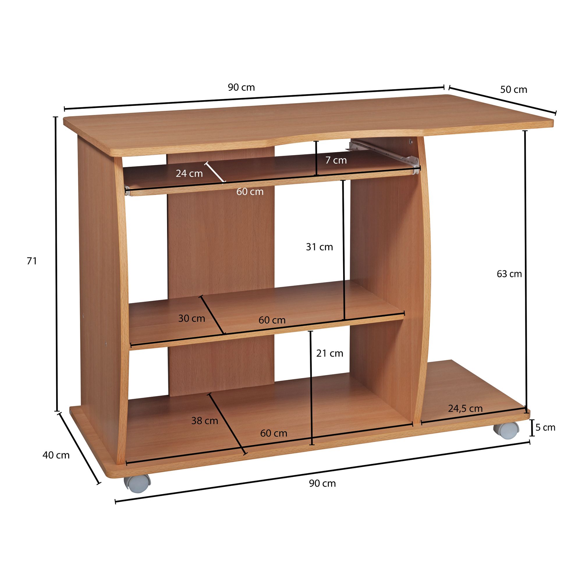 Mesa para laptop, mesa para computador, rodas de faia, teclado extraível, escrivaninha, mesa de trabalho