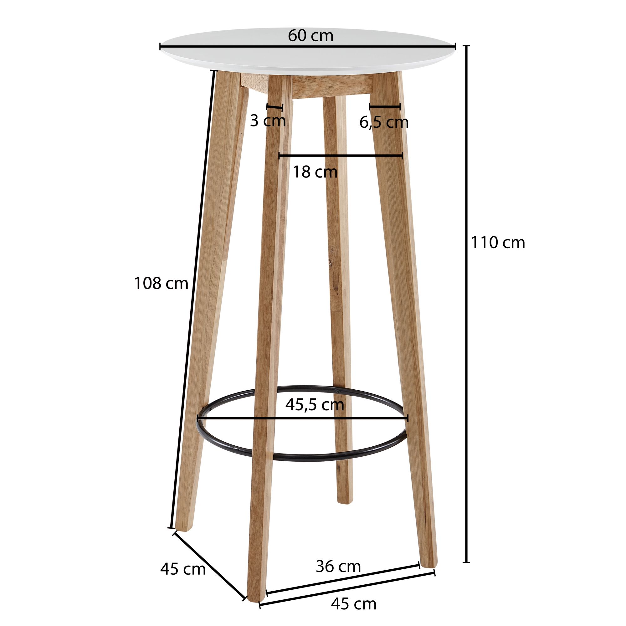 Mesa de bar wohnling 60x110x60 cm mesa de bar branca mesa redonda de carvalho escandinavo