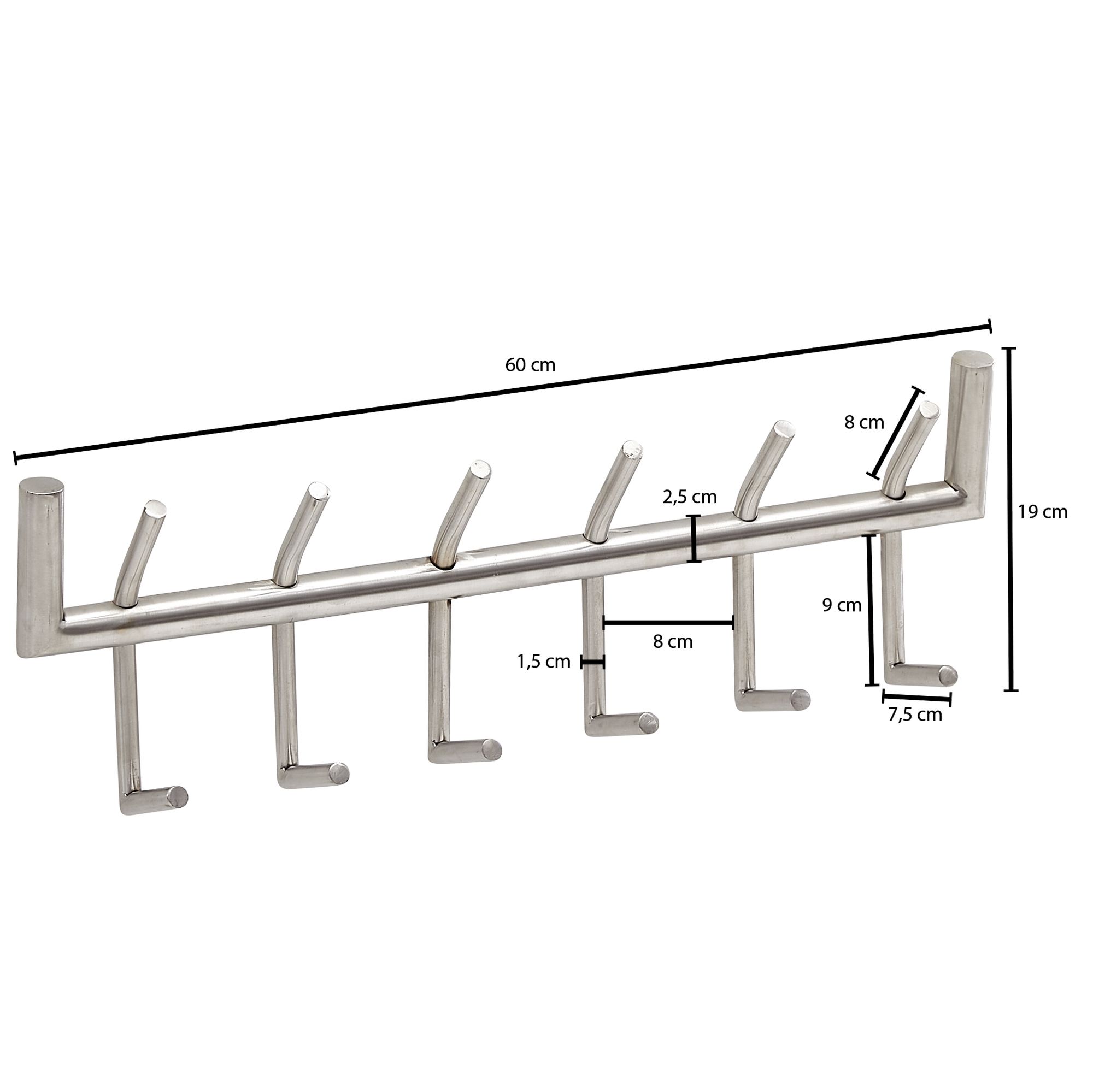 Wohnling cabide de parede de metal 60 cm cabide prata painel de tira de gancho de corredor