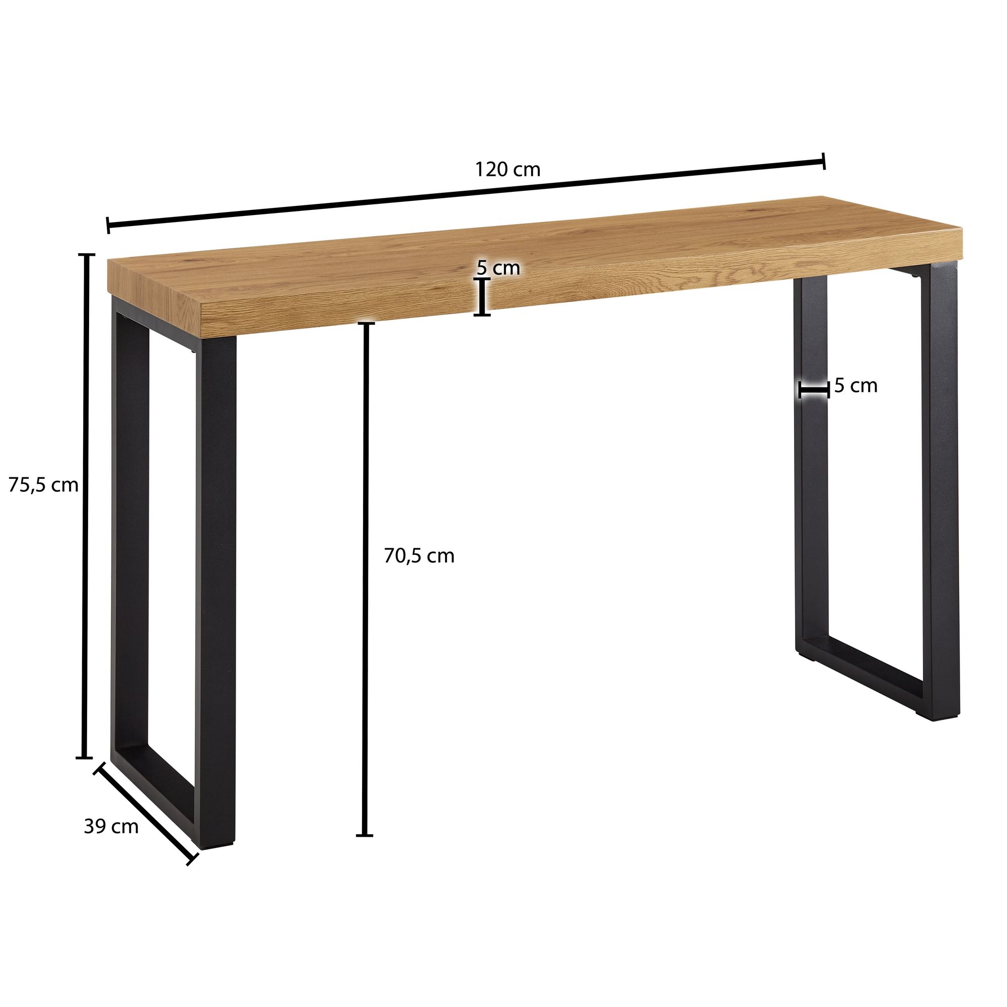 Mesa de console wohnling 120x39x75,5cm mesa de armazenamento aparador mesa de corredor mesa de carvalho