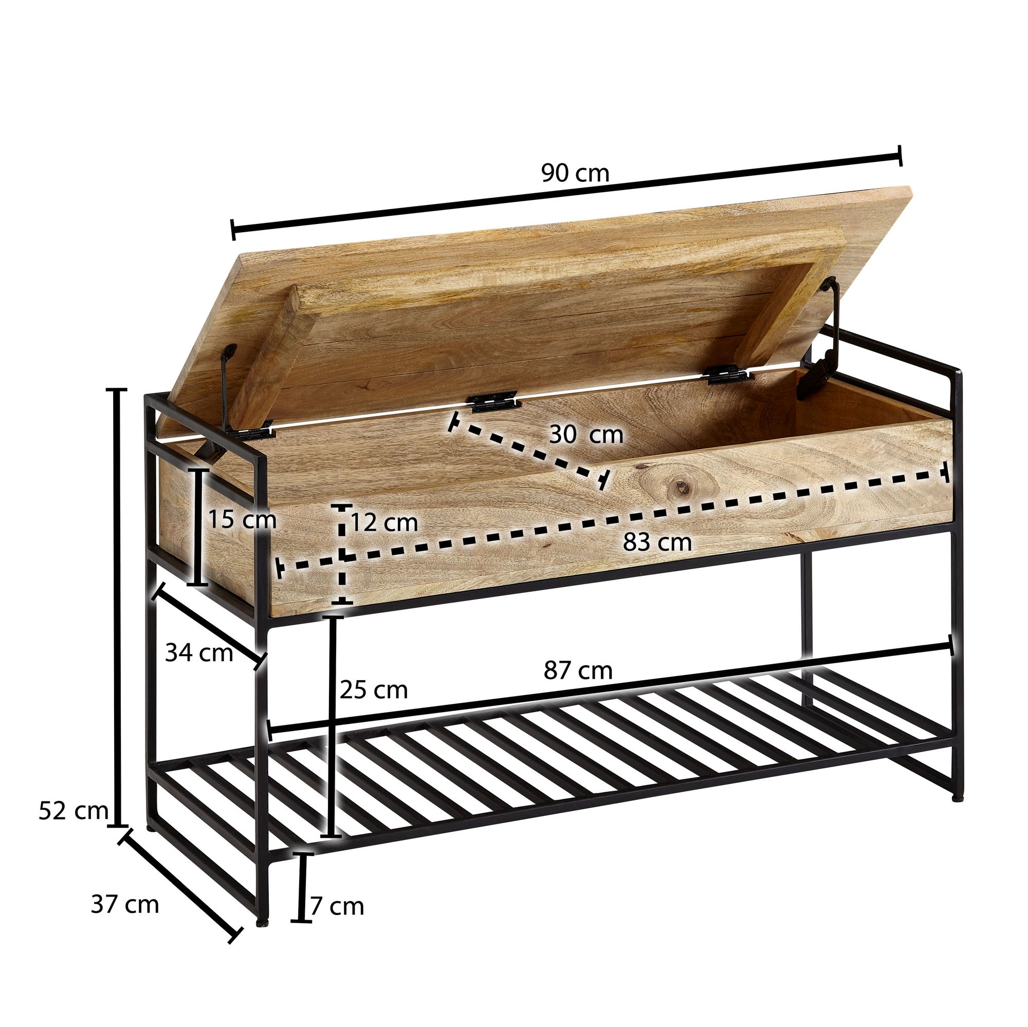 Banco wohnling com espaço de arrumação para corredor 90x52x38 cm banco de corredor em madeira maciça banco castanho