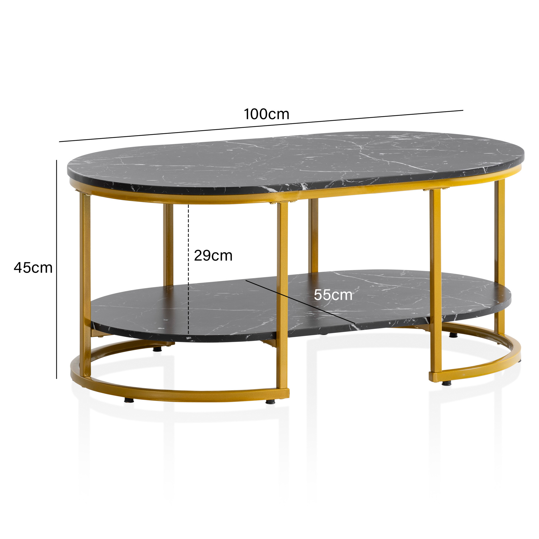 Mesa de centro wohnling 100 cm aparência de mármore preto mesa de sala de estar sofá mesa de armazenamento