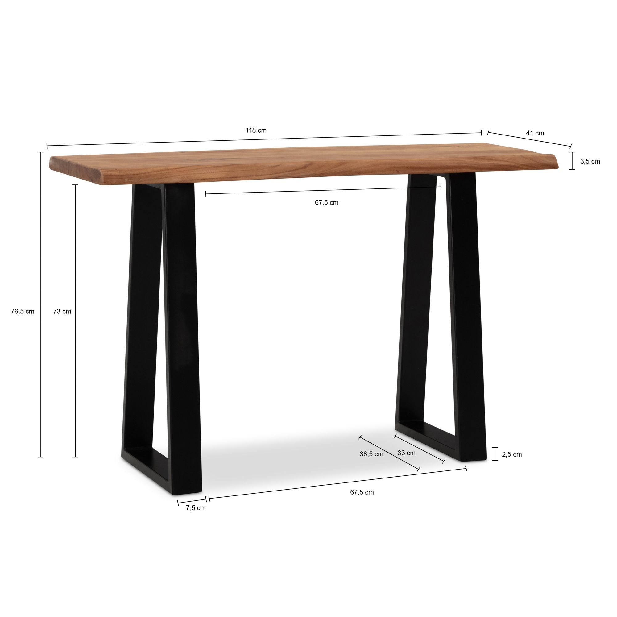 Mesa wohnling 118 cm madeira de acácia maciça mesa de escritório mesa para laptop borda de árvore