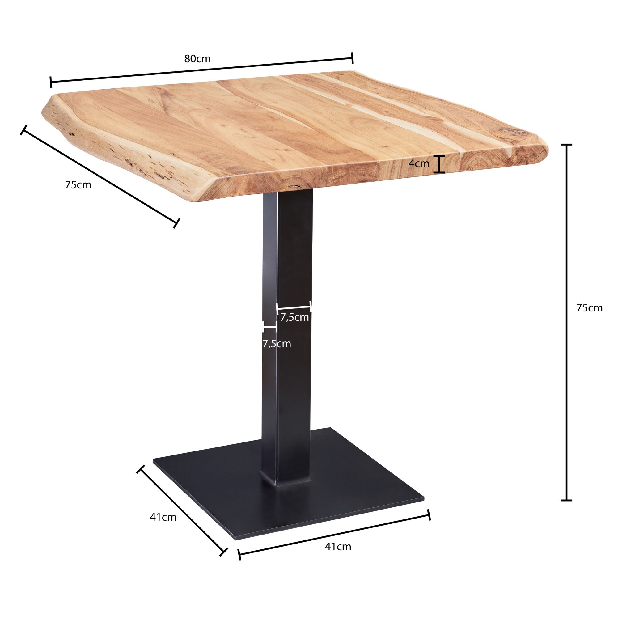 Mesa de jantar wohnling tree edge acácia maciça 80 x 75 cm mesa de jantar mesa de cozinha