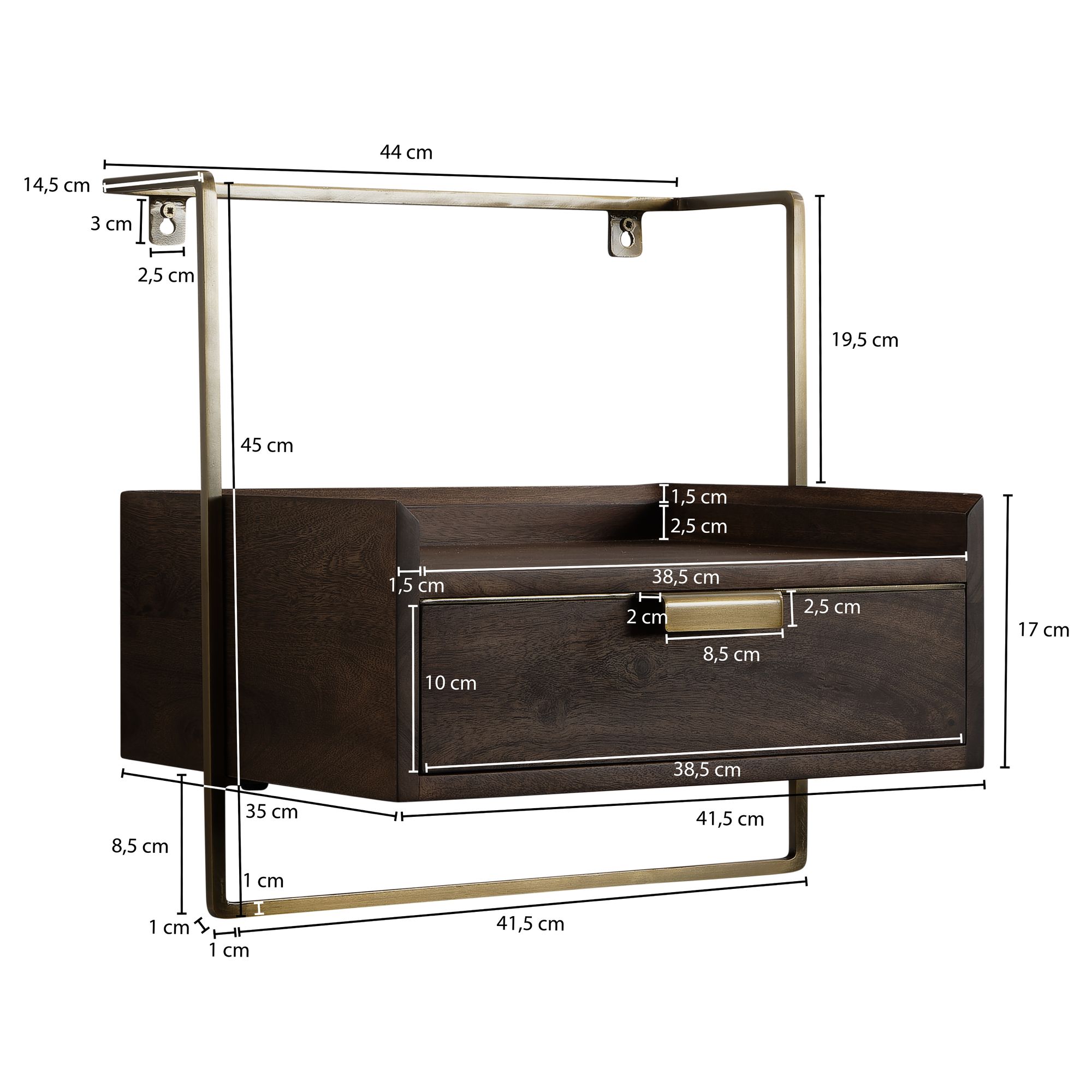 Mesa de cabeceira wohnling 44x45x35 cm, console noturno de madeira maciça, caixa suspensa, cama de mola