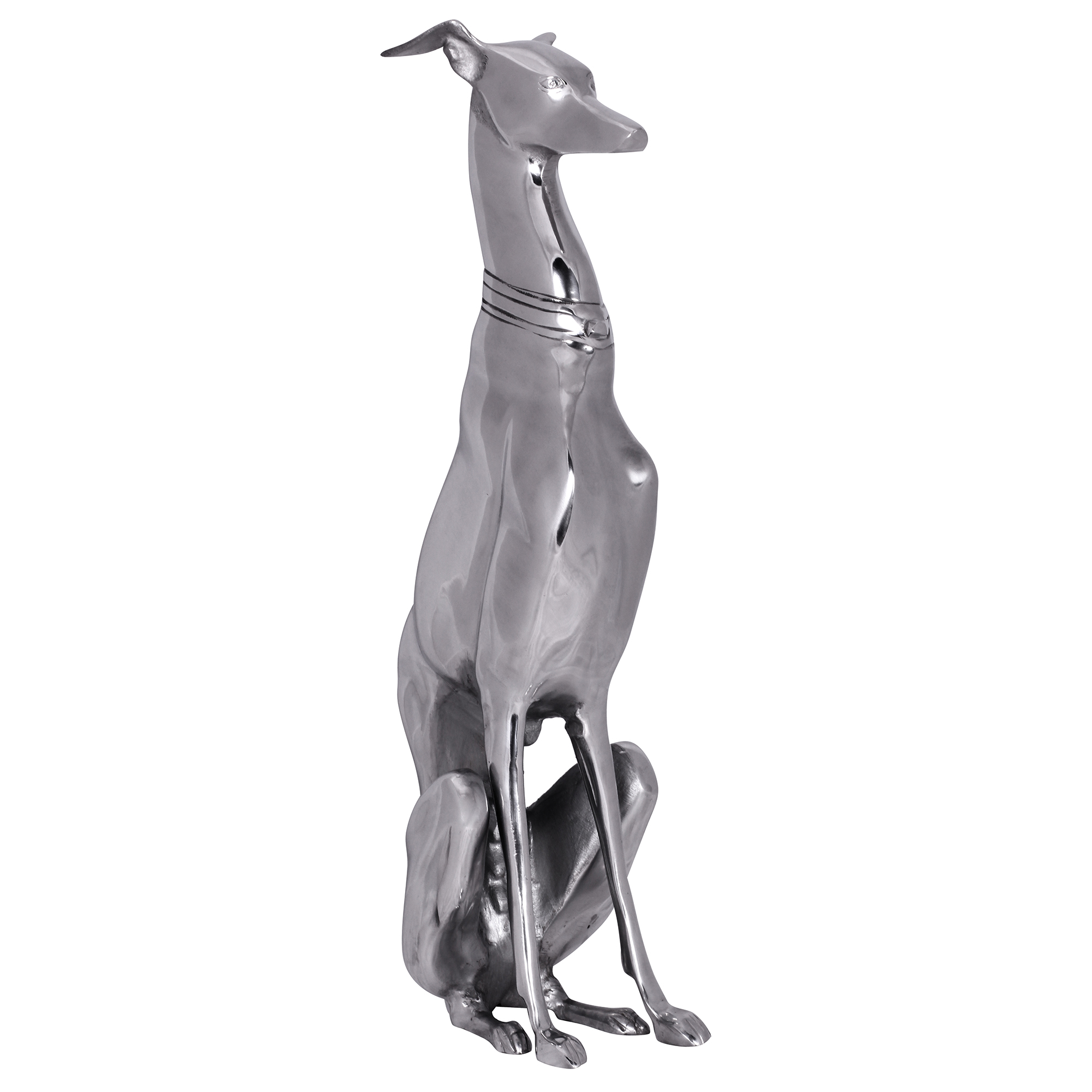 Design de decoração residente cão feito de escultura de alumínio de galgo prateado estátua de cão