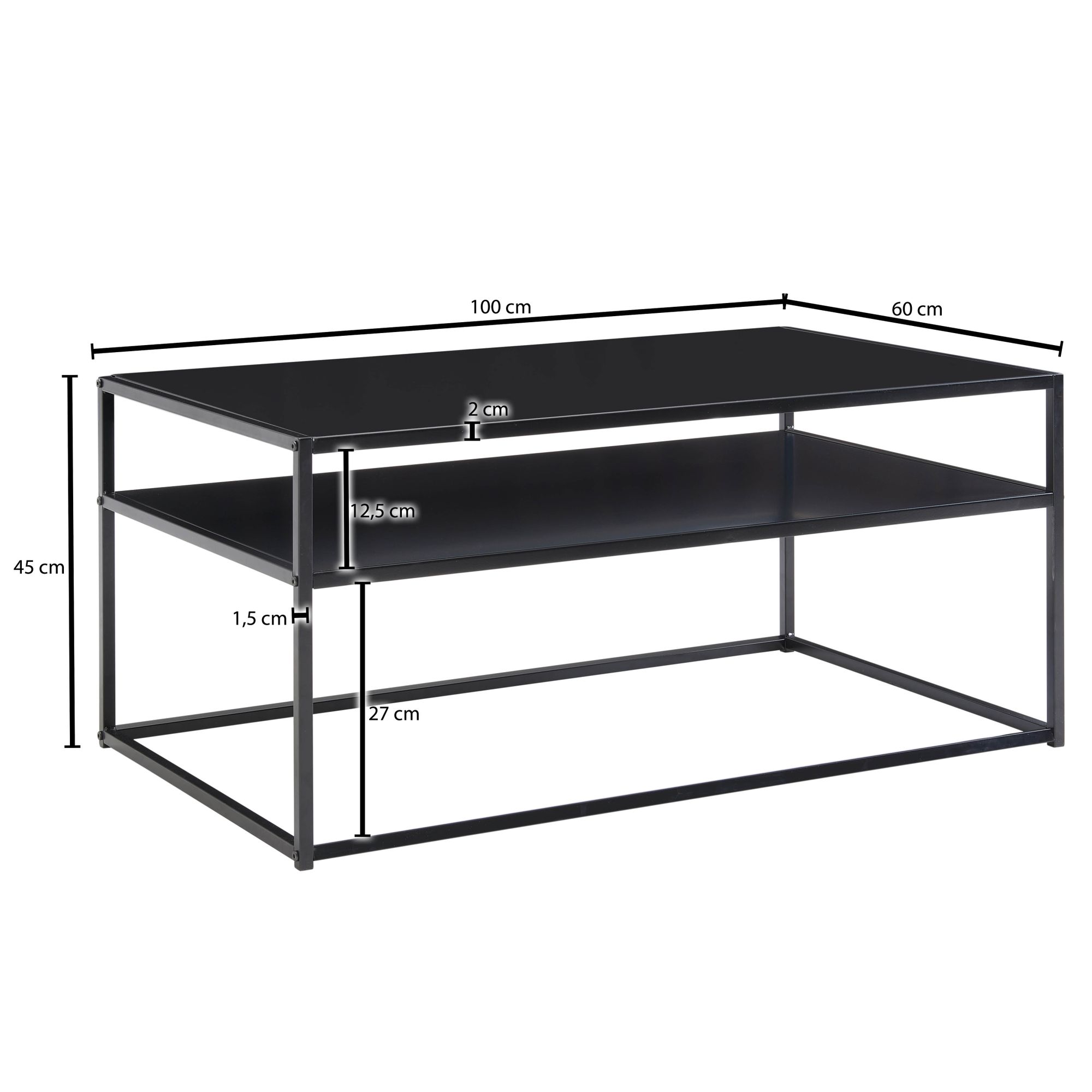 Mesa de centro wohnling 100x60x45 cm mesa de sala de estar de metal mesa de sofá mesa espaço de armazenamento