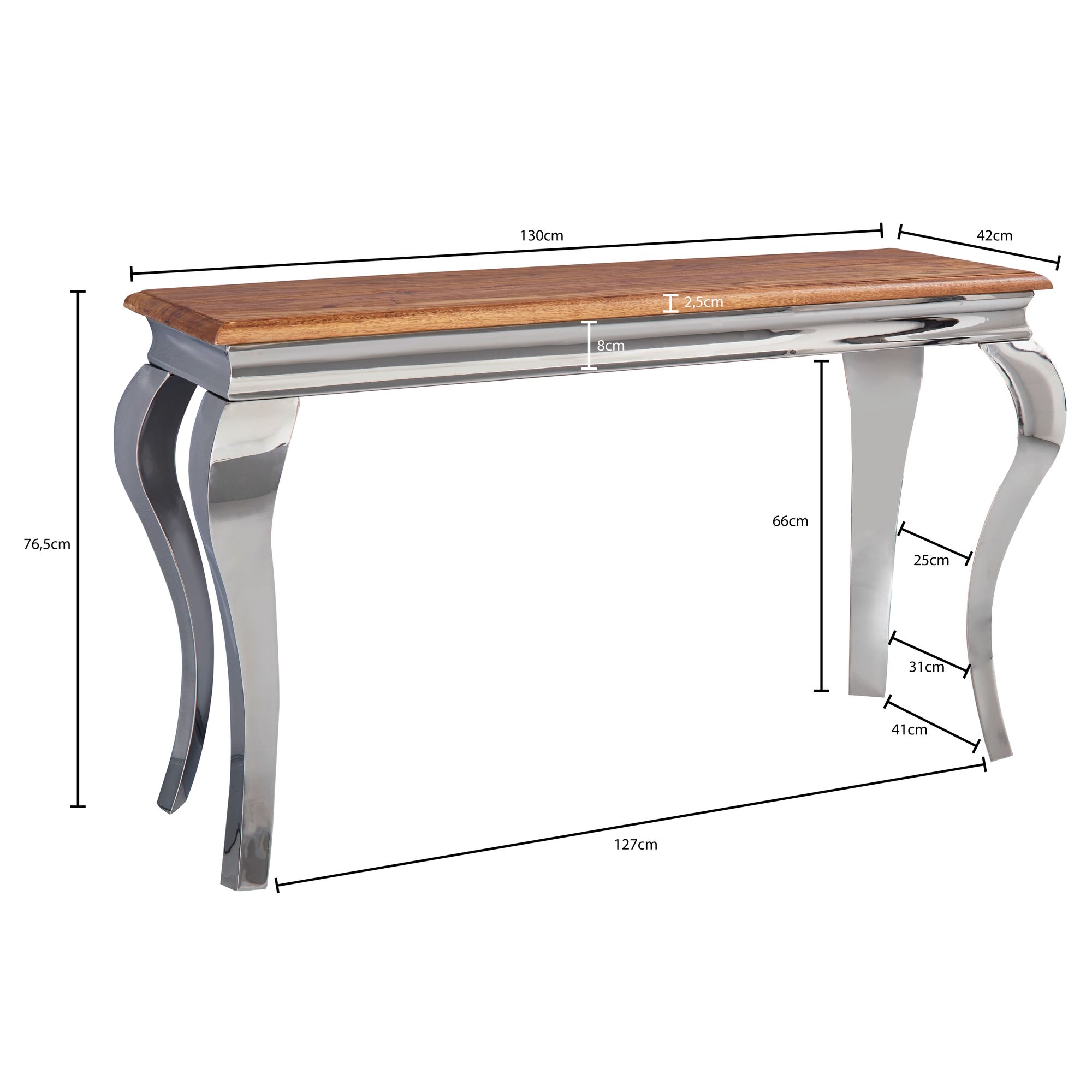 Mesa de console wohnling de madeira maciça 130 cm mesa de corredor aparador mesa moderna