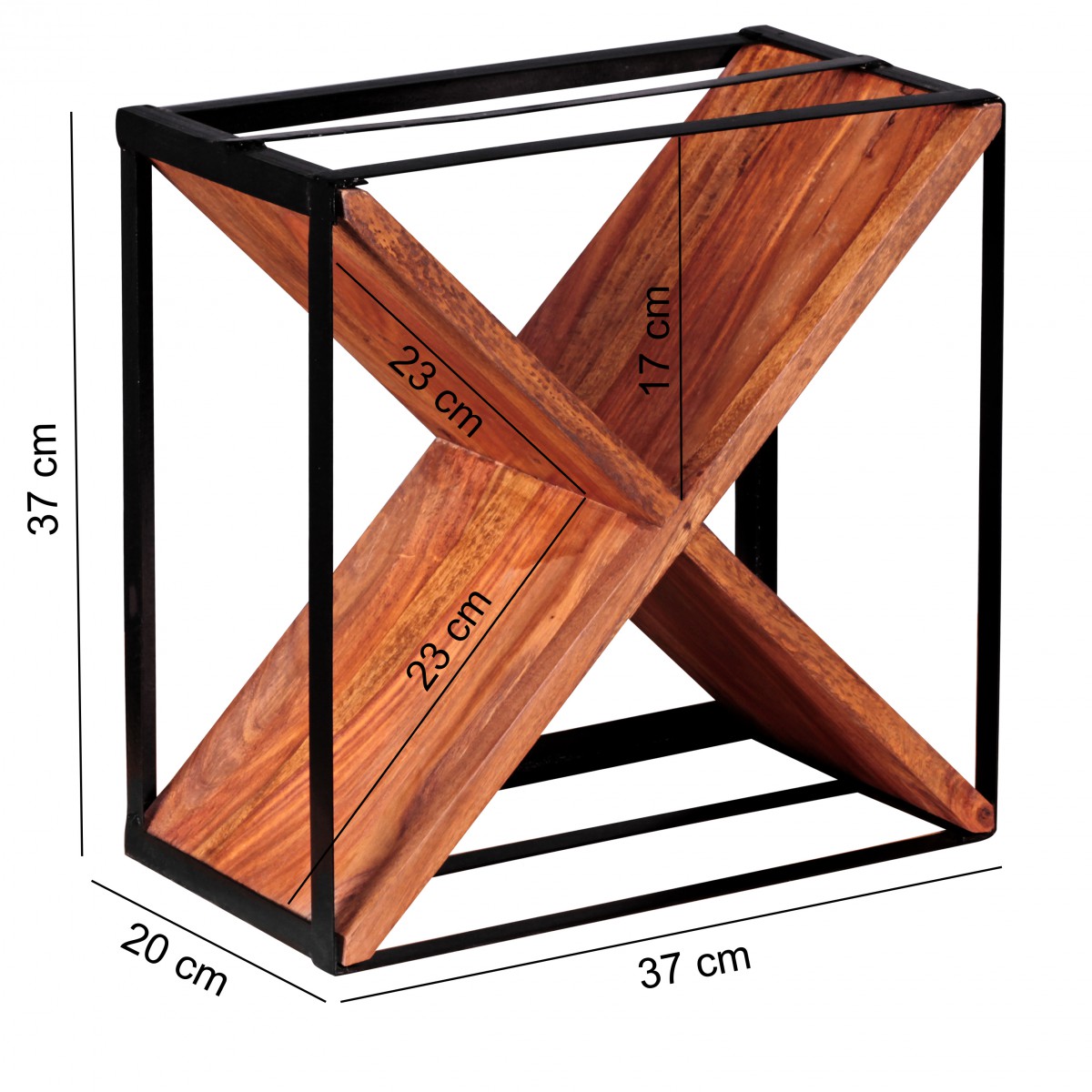 Garrafeira wohnling akola, madeira maciça, sheesham, garrafa, 16 garrafas, estrutura de metal