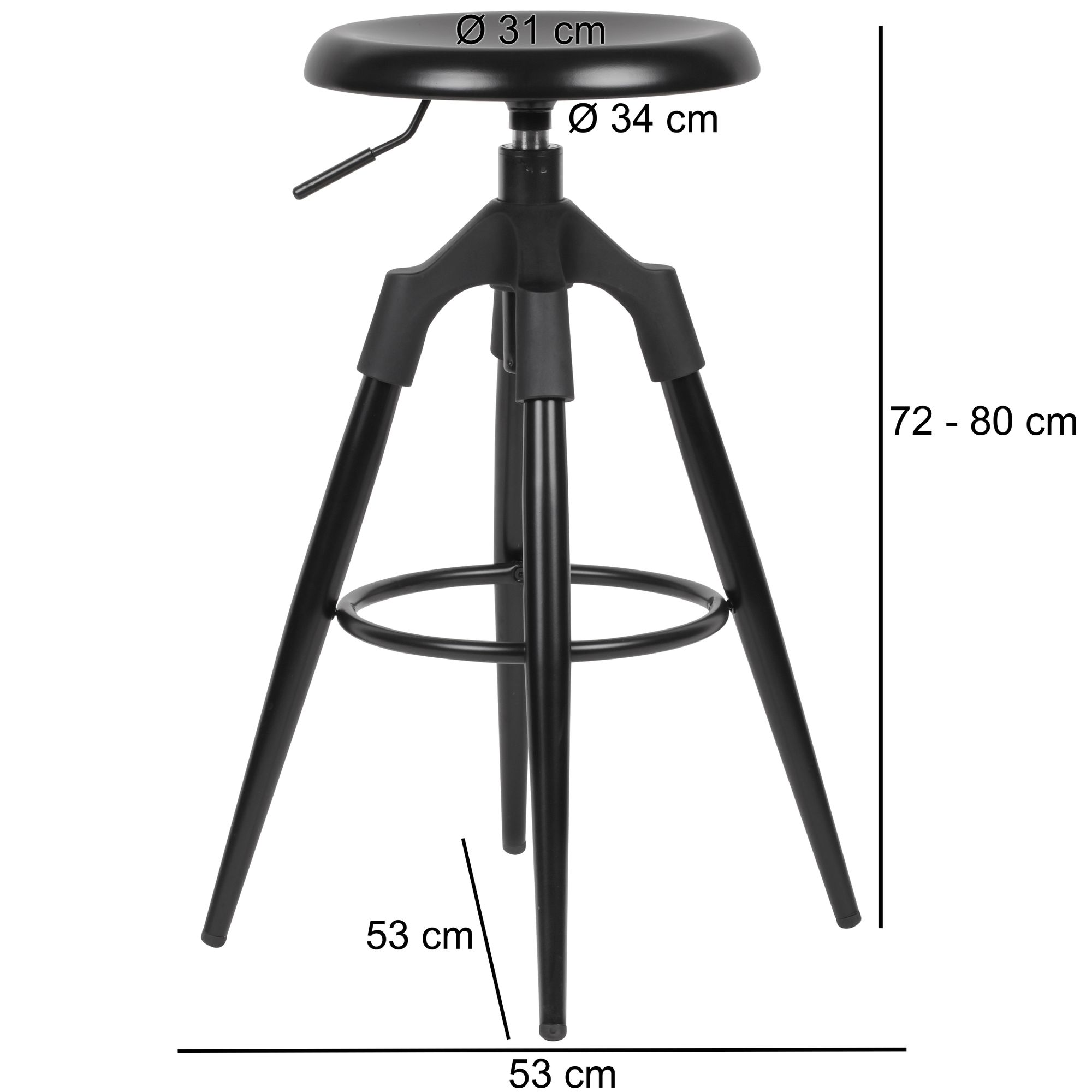 Banqueta de bar wohnling de metal preto 72-80 cm cadeira de bar ajustável em altura