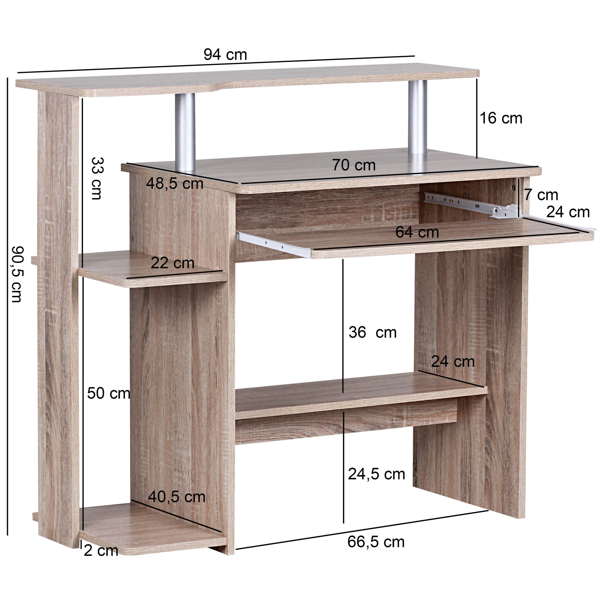 Mesa de computador wohnling wl1.171 94x90,5x48,5 cm mesa sonoma moderna