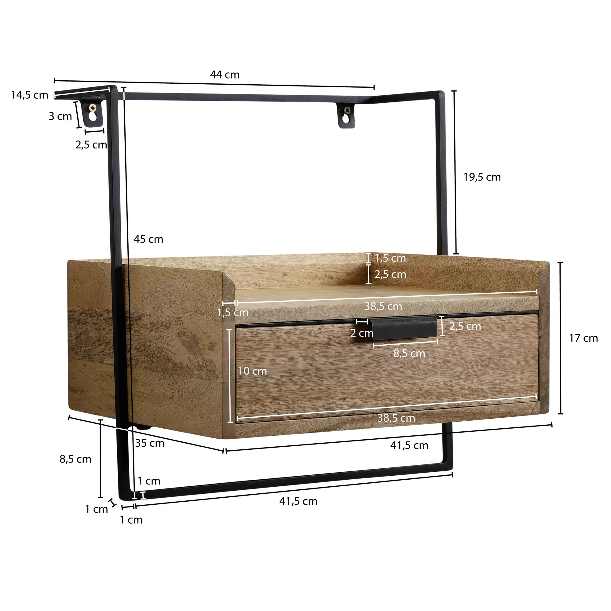 Mesa de cabeceira wohnling 44x45x35 cm consola de cabeceira em madeira maciça cama suspensa com molas