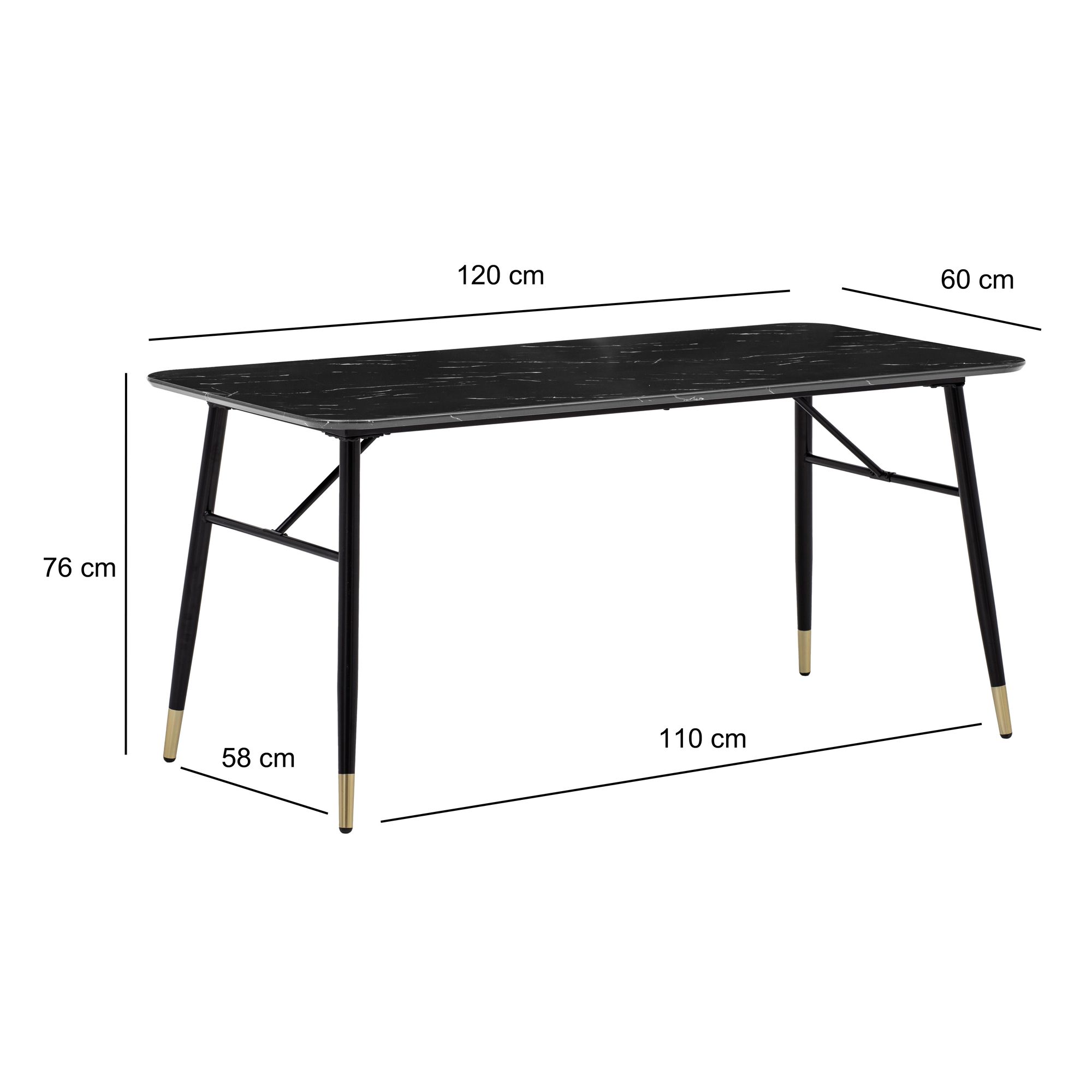 Mesa de jantar wohnling 120 cm mármore preto mesa de jantar pequena mesa de cozinha