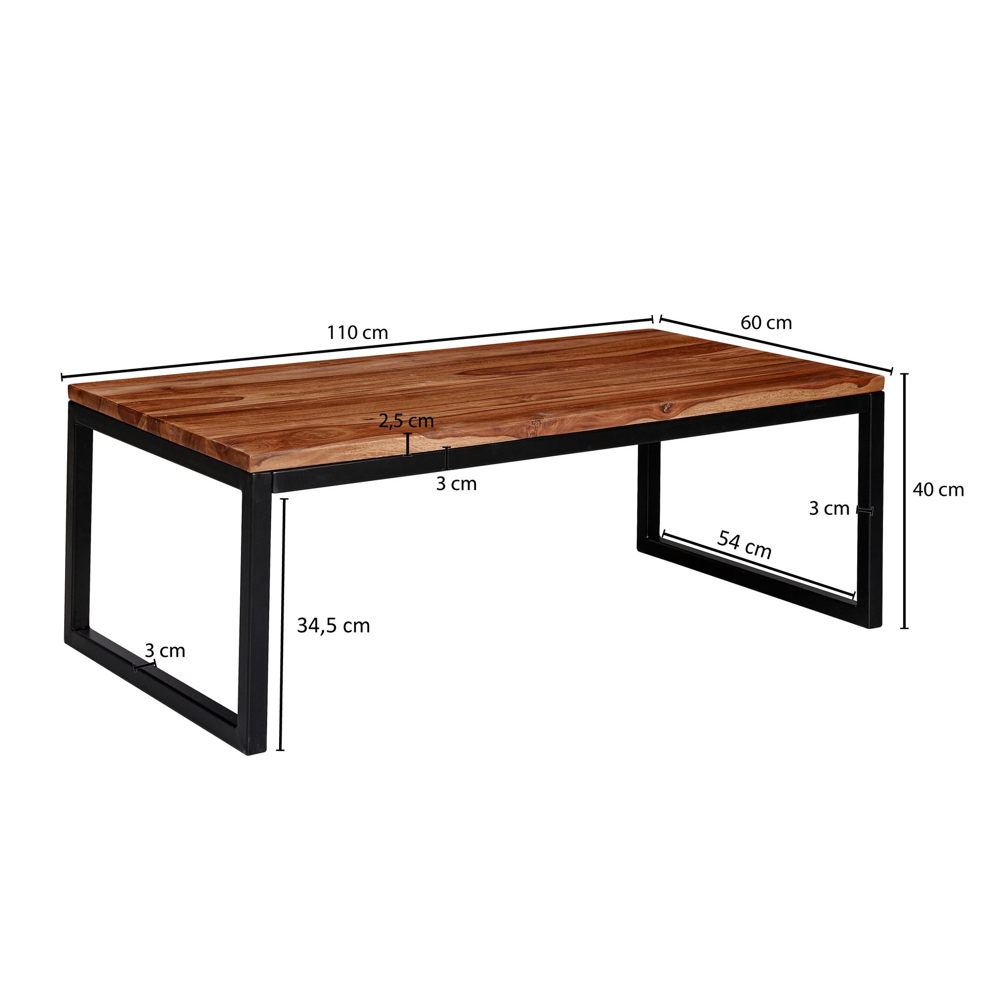 Mesa de centro wohnling 110x40x60 cm madeira maciça mesa de sala de estar