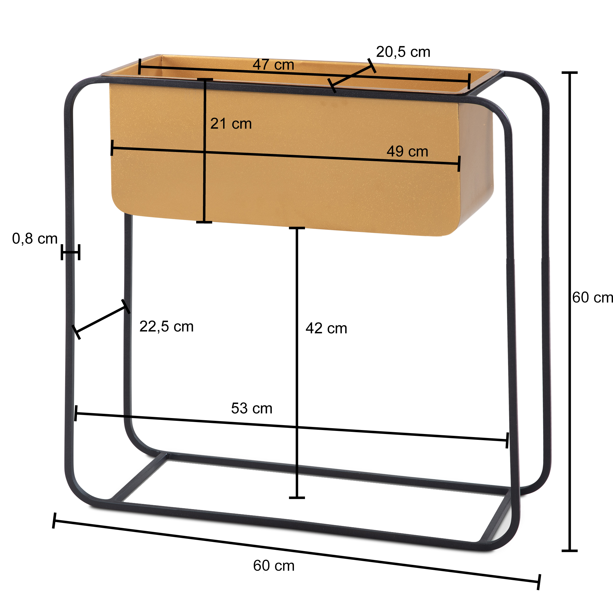 Wohnling plantador 60x60x24 cm vaso de metal vaso de flores retangular dourado