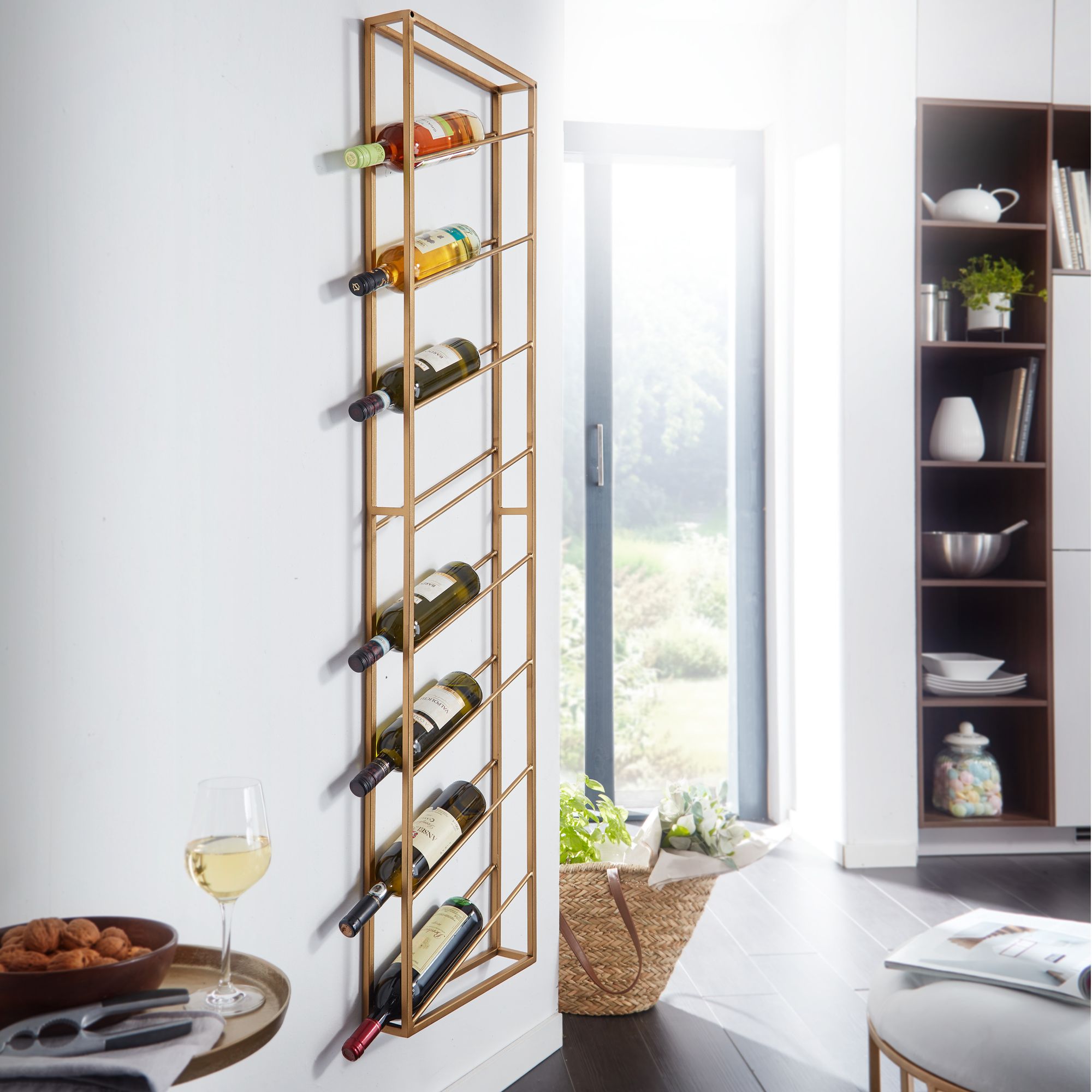 Wohnling rack de vinho parede ouro 36x150x8 cm garrafa rack metal prateleira vinho grande