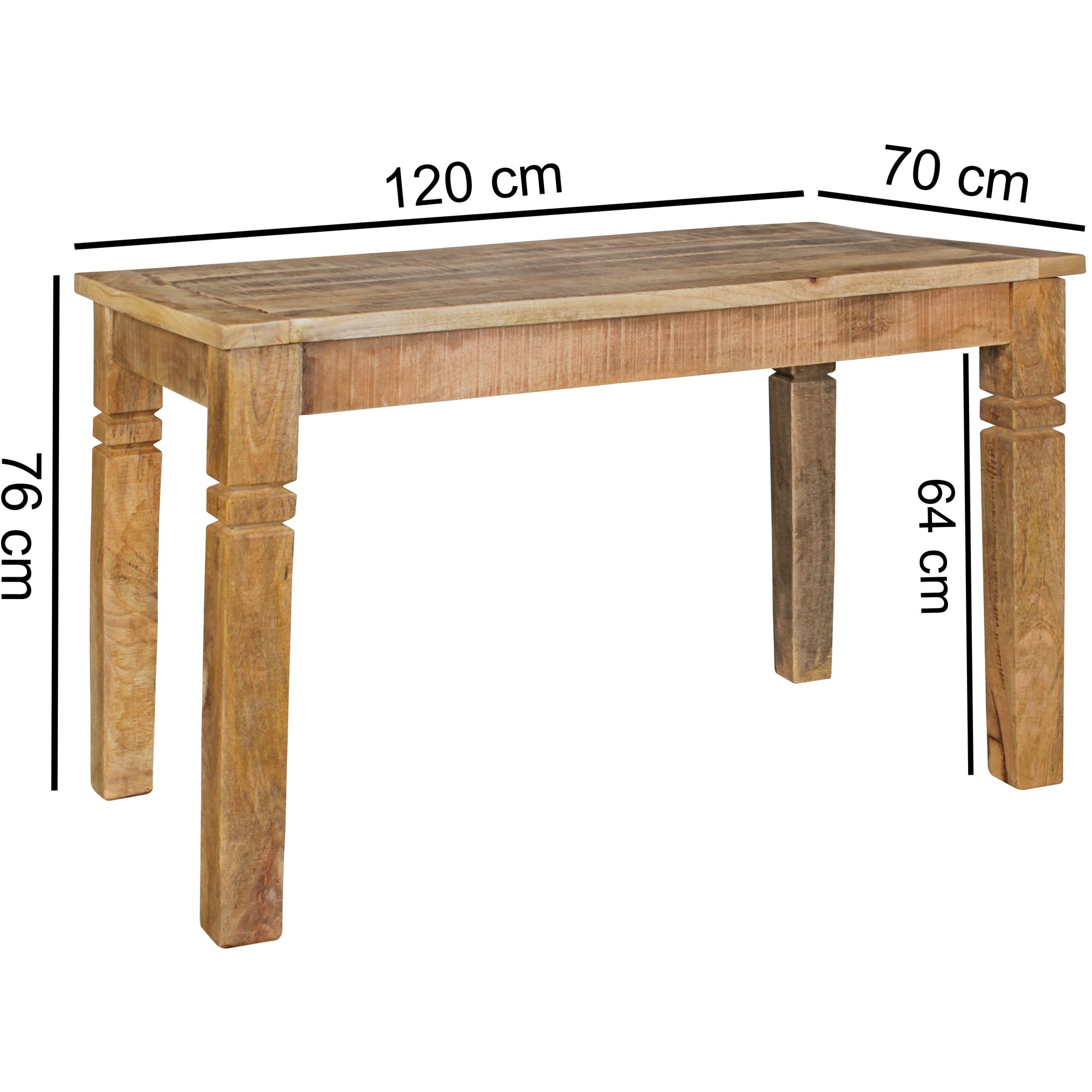 Mesa de sala de jantar wl5.078 marrom 120 x 76 x 70 cm manga madeira maciça, mesa de jantar design casa de campo maciça, mesa para sala de jantar retangular, mesa de cozinha para 4-6 pessoas, mesa de madeira rústica grande