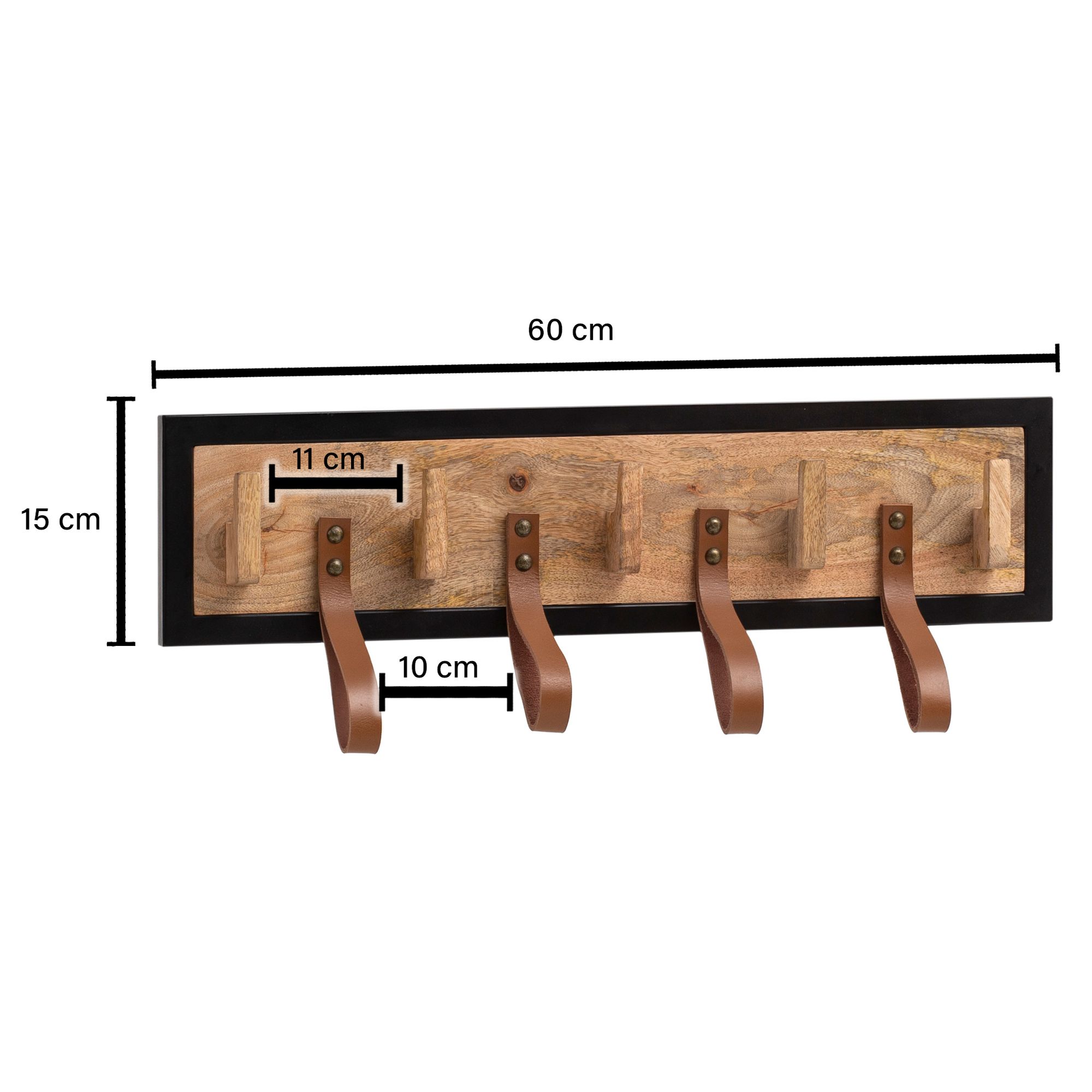 Wohnling cabide de parede cabide gancho madeira couro real 60 cm cabide corredor metal