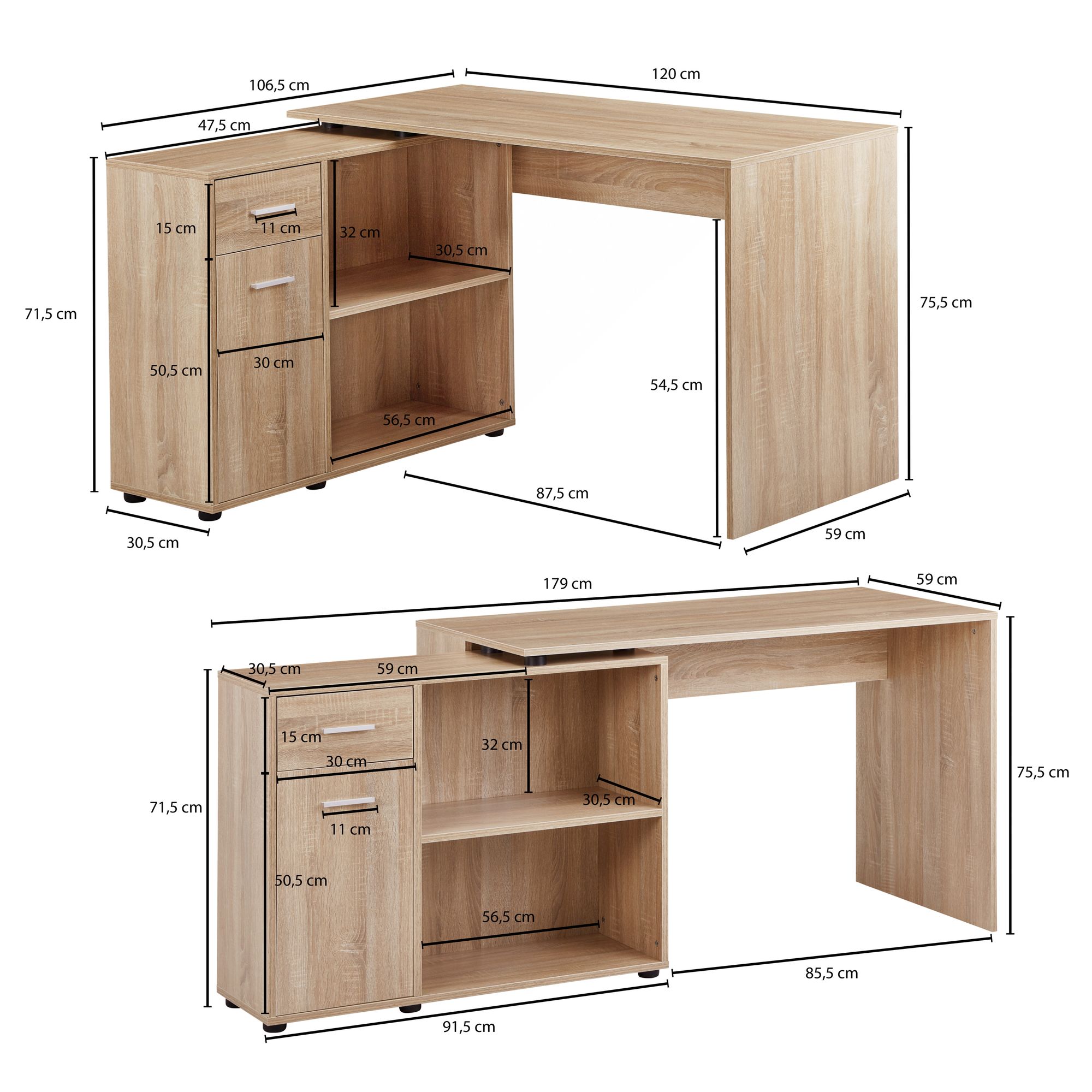 Wohnling mesa prateleira mesa de canto sonoma mesa de escritório 120 cm escritório em casa