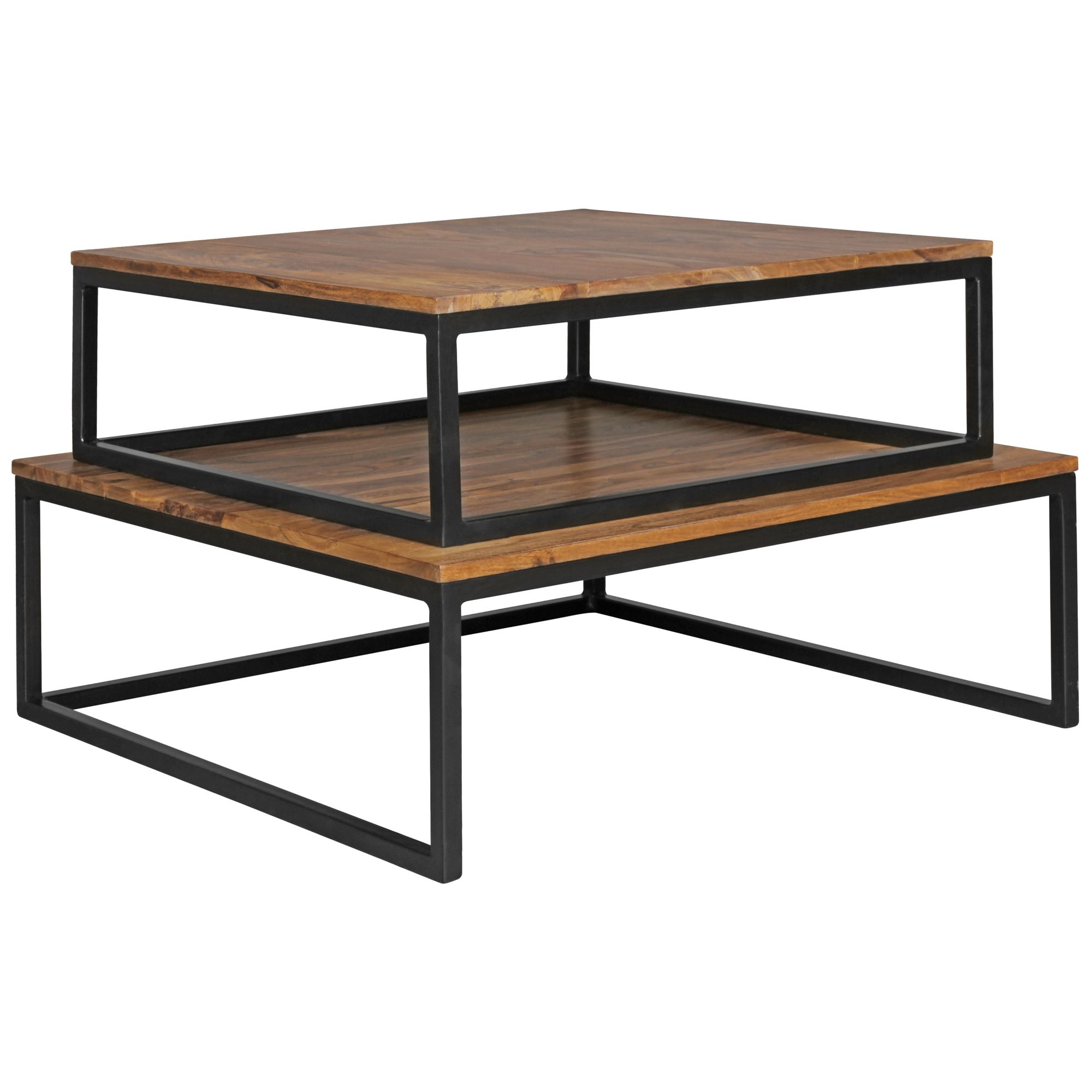 Mesa de centro akola madeira maciça de 2 peças 75 x 75 x 27 cm, mesa de sala de design em madeira sheesham, mesa de sala de estar maciça com pernas de metal