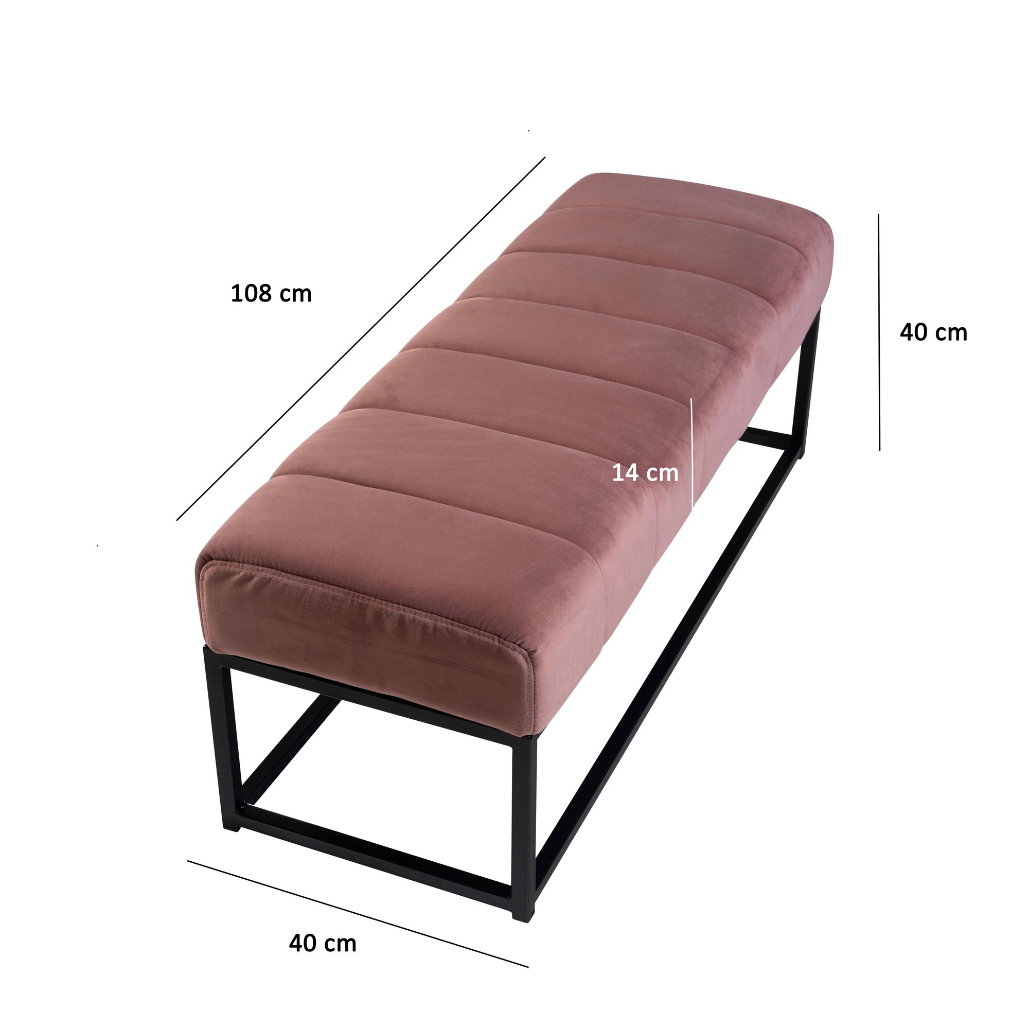 Banco wohnling veludo rosa estofado banco 108 cm banco de cama banco de corredor banco moderno