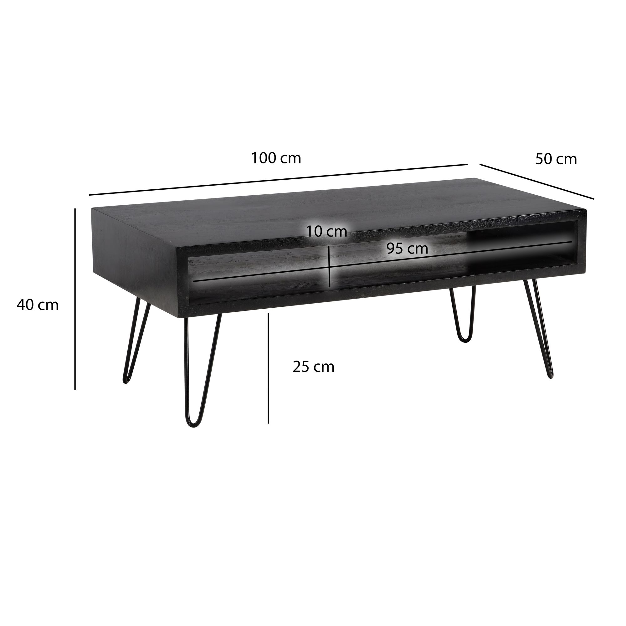 Mesa de centro wohnling de madeira maciça 100 cm mesa de sala de estar sofá mesa espaço de armazenamento