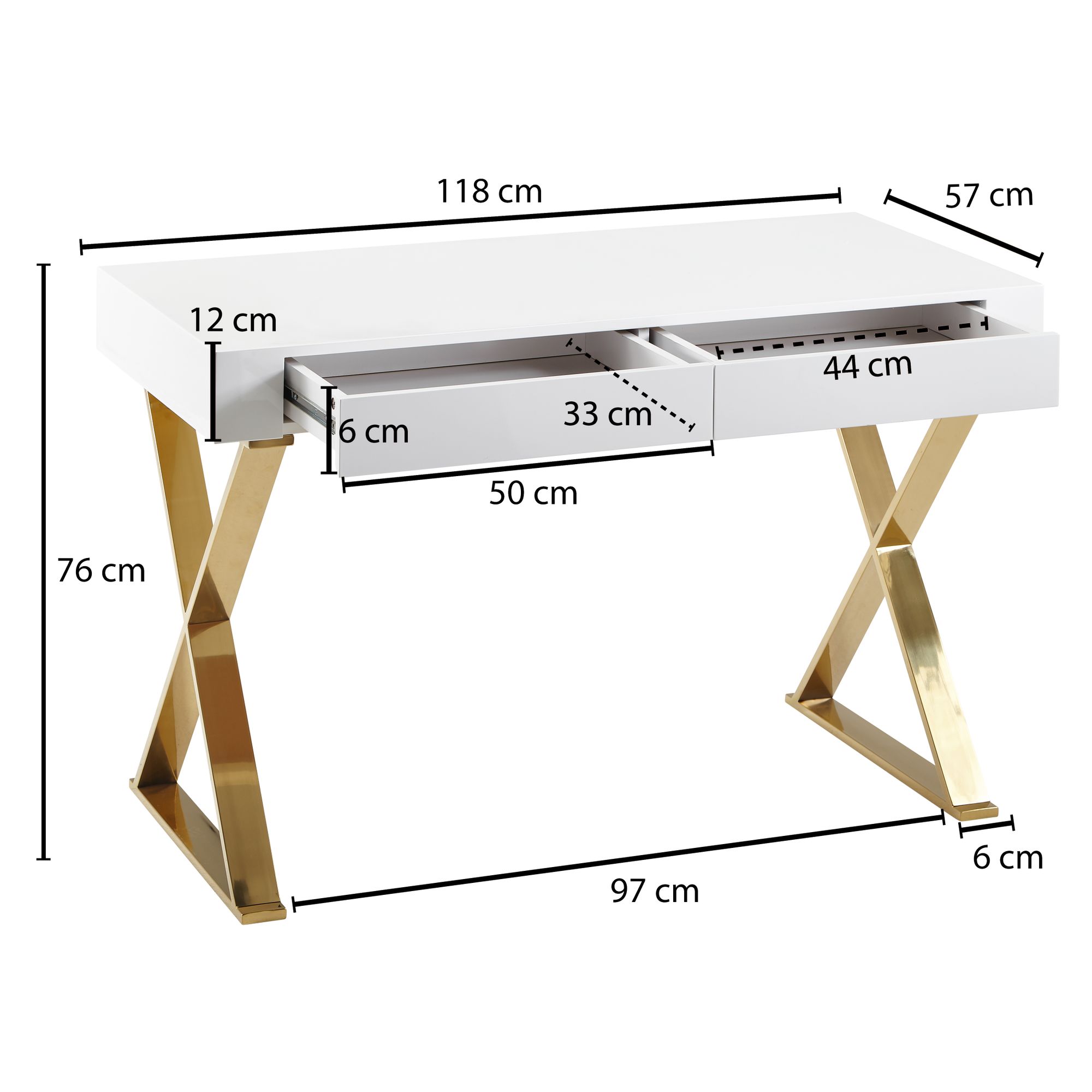 Mesa wohnling alto brilho ouro branco 118 cm madeira mesa de computador escritório