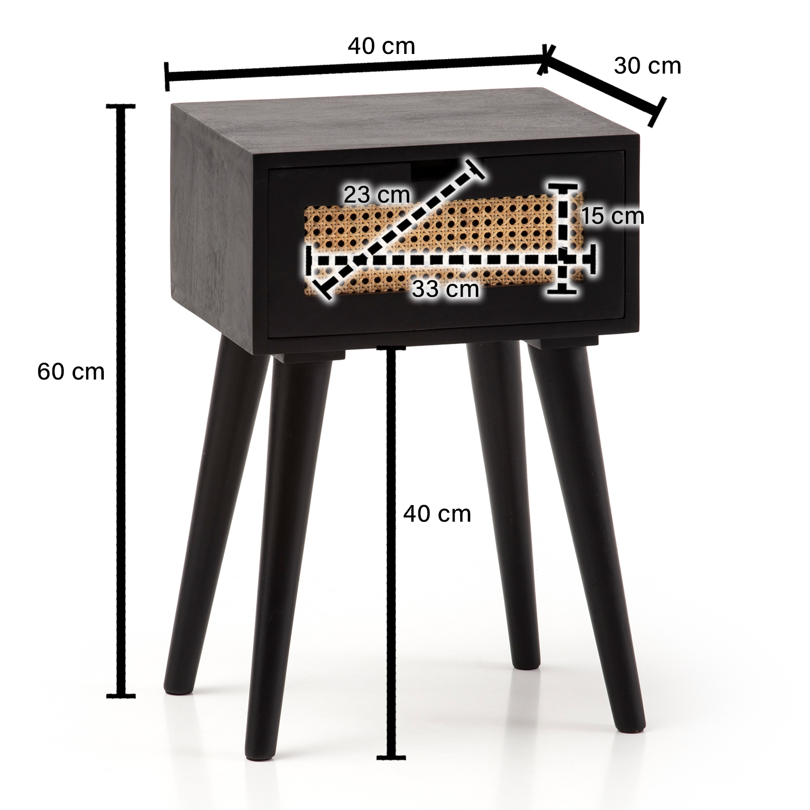 Mesa de cabeceira wohnling mesa de cabeceira cama caixa de molas madeira rattan 60 cm tecido vienense